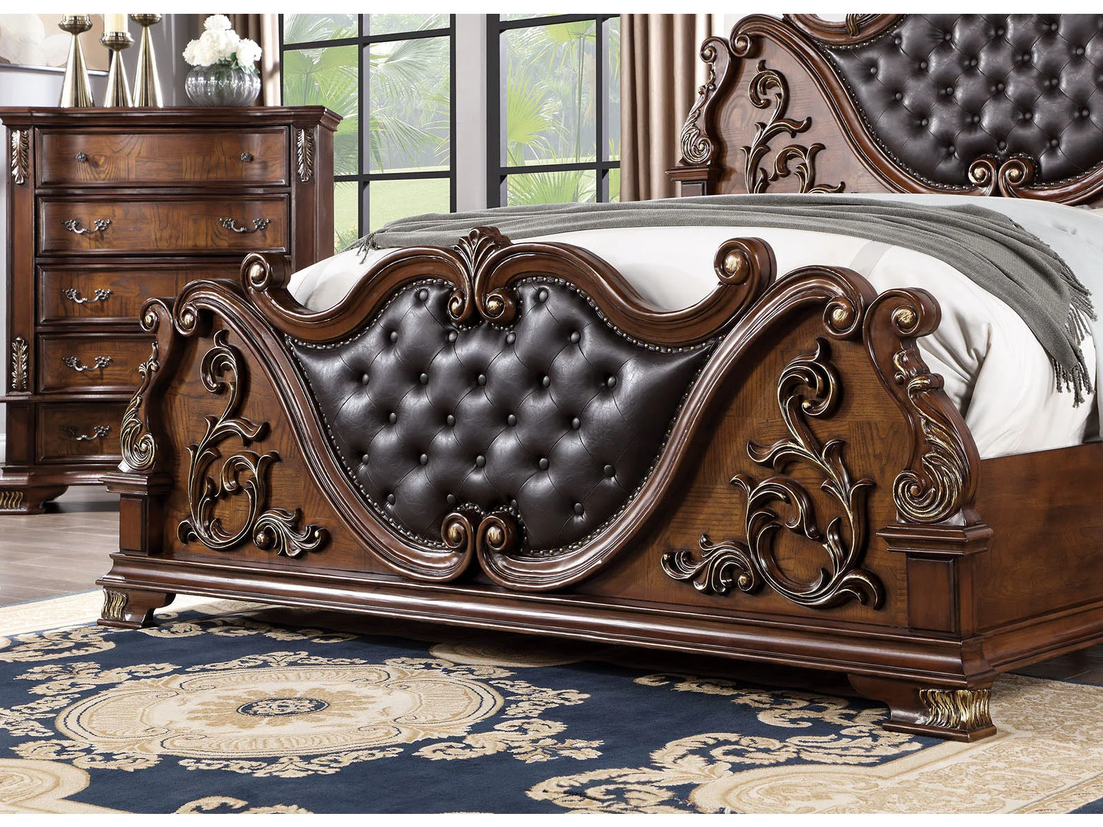 Esparanza Brown Cherry 5 Pc. Queen Bedroom Set w/ 2NS - Image 4