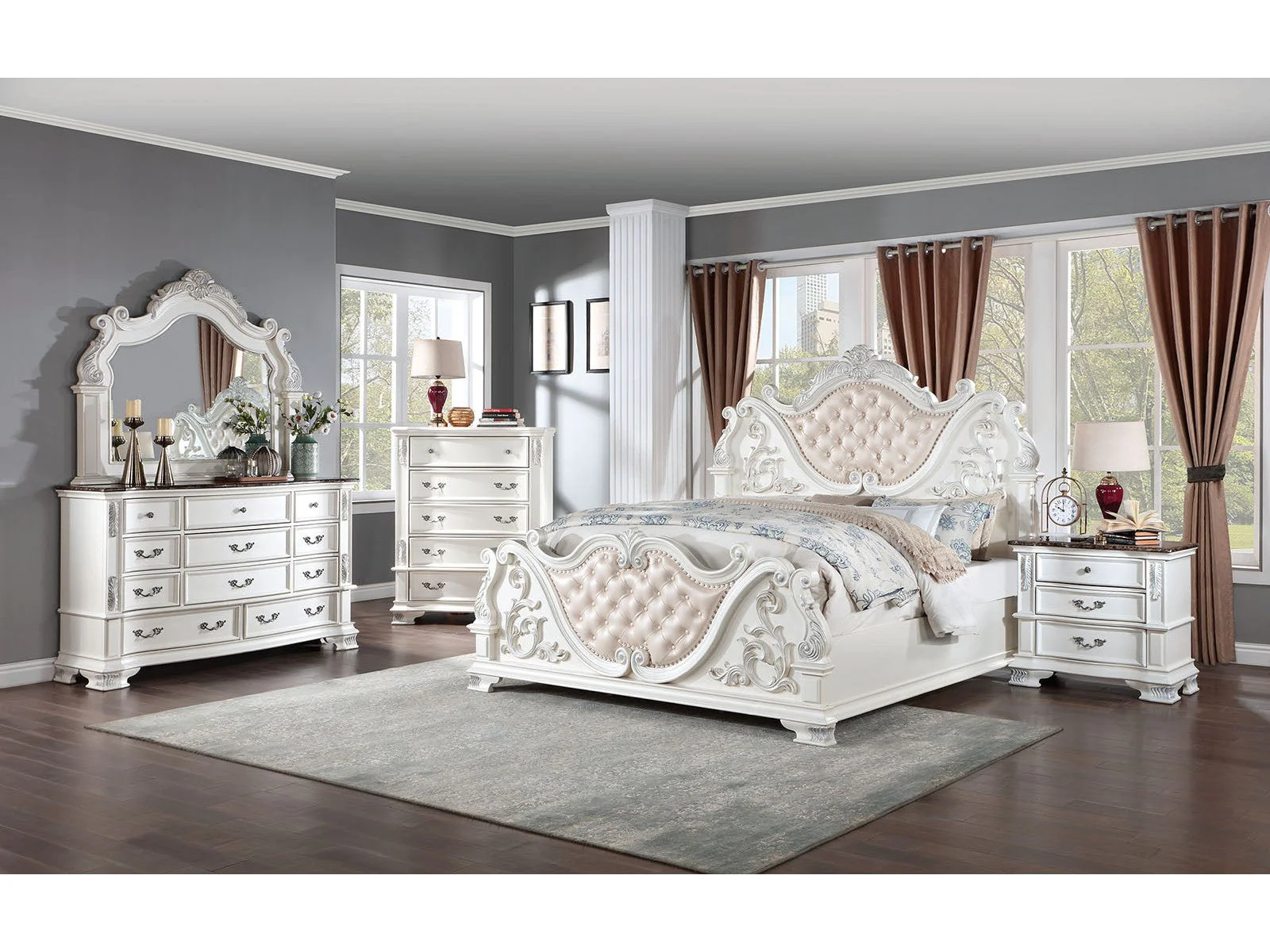 Esparanza Pearl White 5 Pc. Queen Bedroom Set w/ Chest
