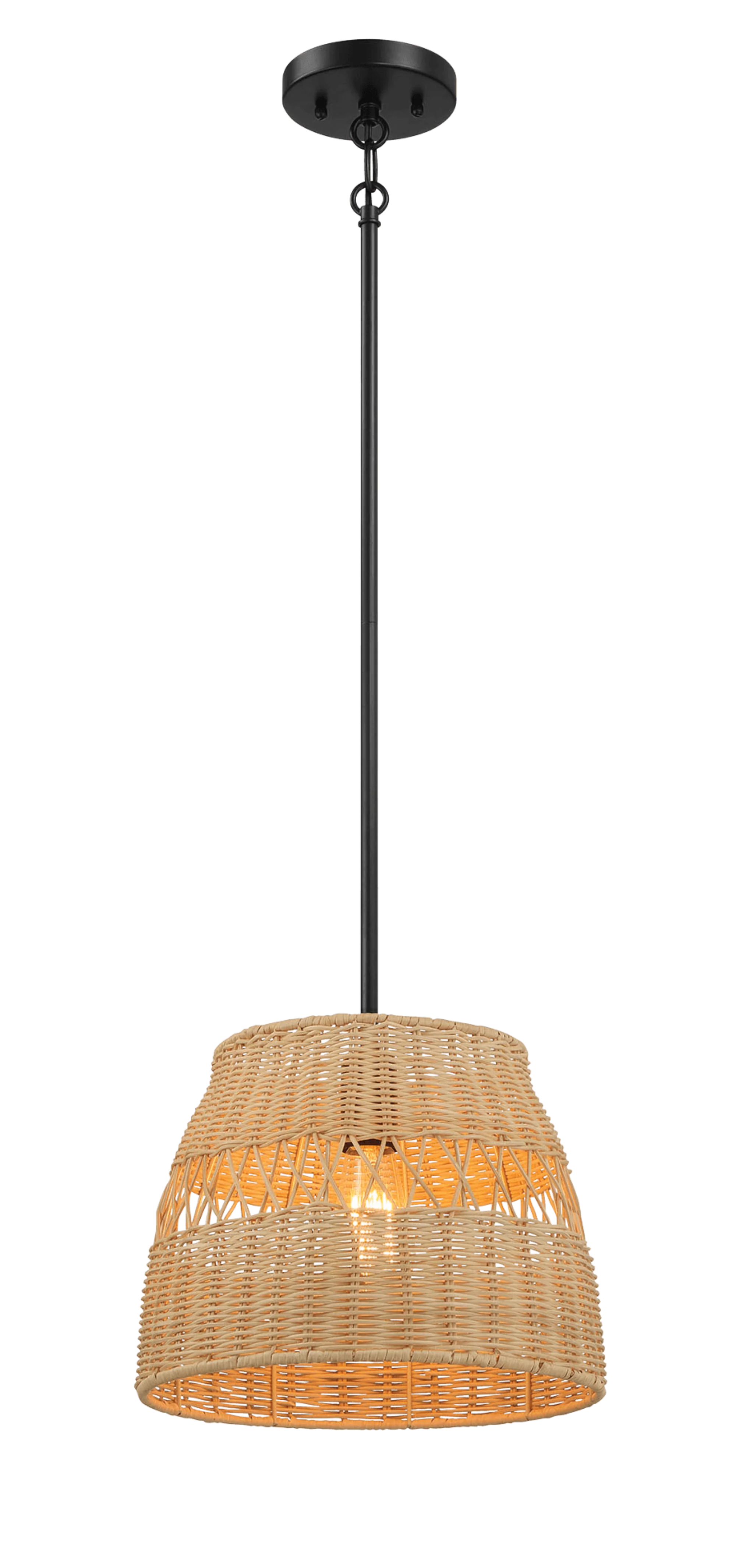 Essence Single Lights Pendant With Rattan Shade Black Metal Finish for Farmhouse Style - Image 2