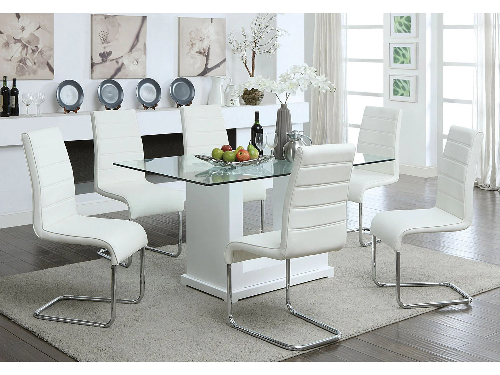 Eva White/Clear 7 Pc. Dining Room Set