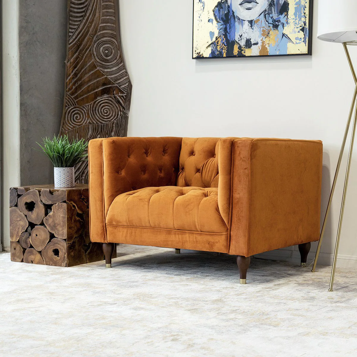 Evelyn Burnt Orange Velvet Lounge Chair - Image 2
