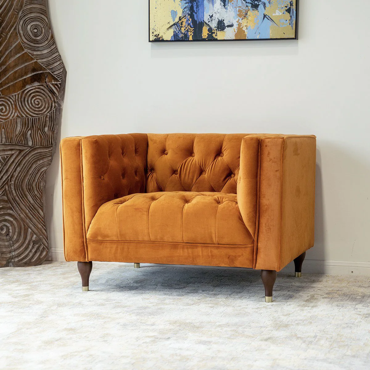 Evelyn Burnt Orange Velvet Lounge Chair - Image 3
