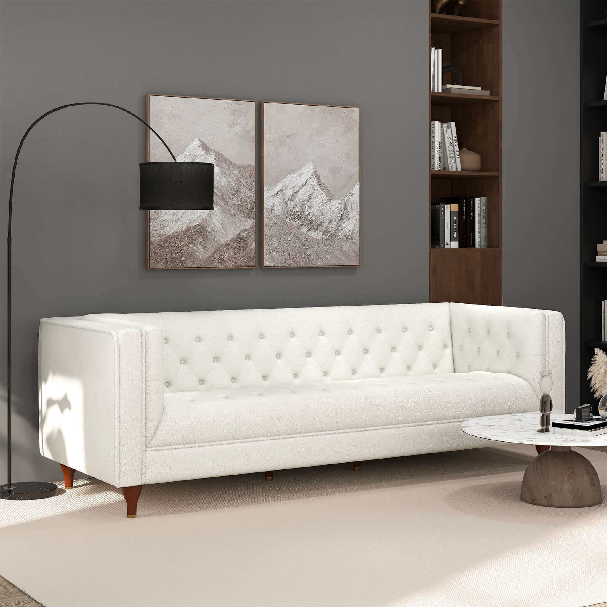 Evelyn Mid Century Modern Beige Boucle Luxury Chesterfield Sofa - Image 2