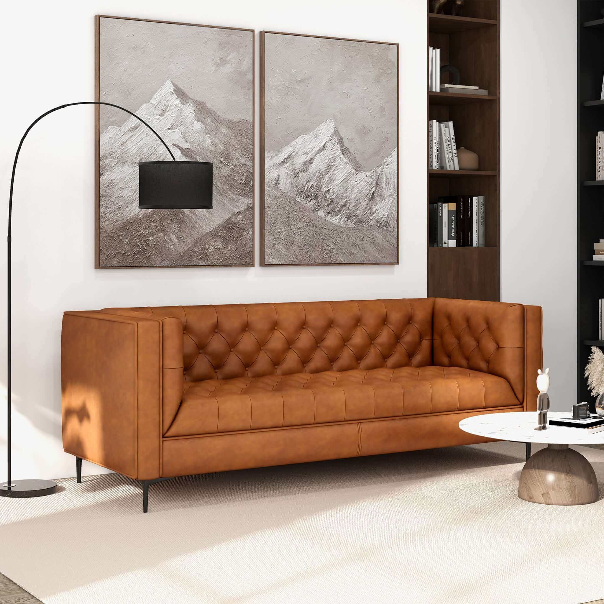 Evelyn Mid Century Modern Cognac Leather Luxury Chesterfield Sofa - Image 2