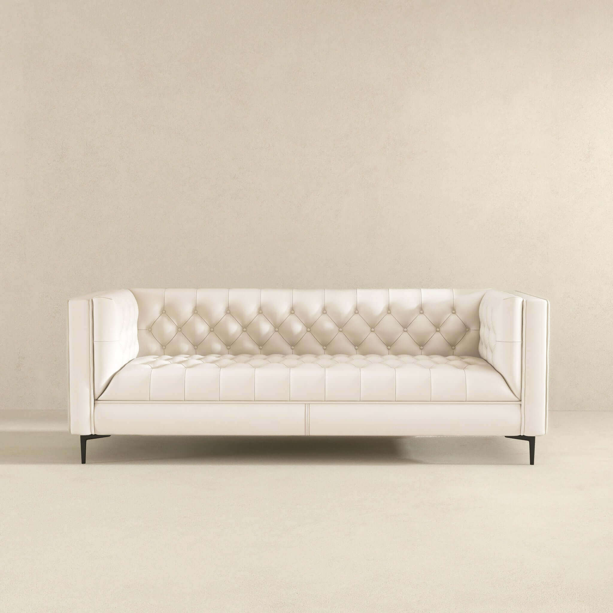 Evelyn Mid Century Modern Cream Leather Luxury Chesterfield Sofa - Image 3