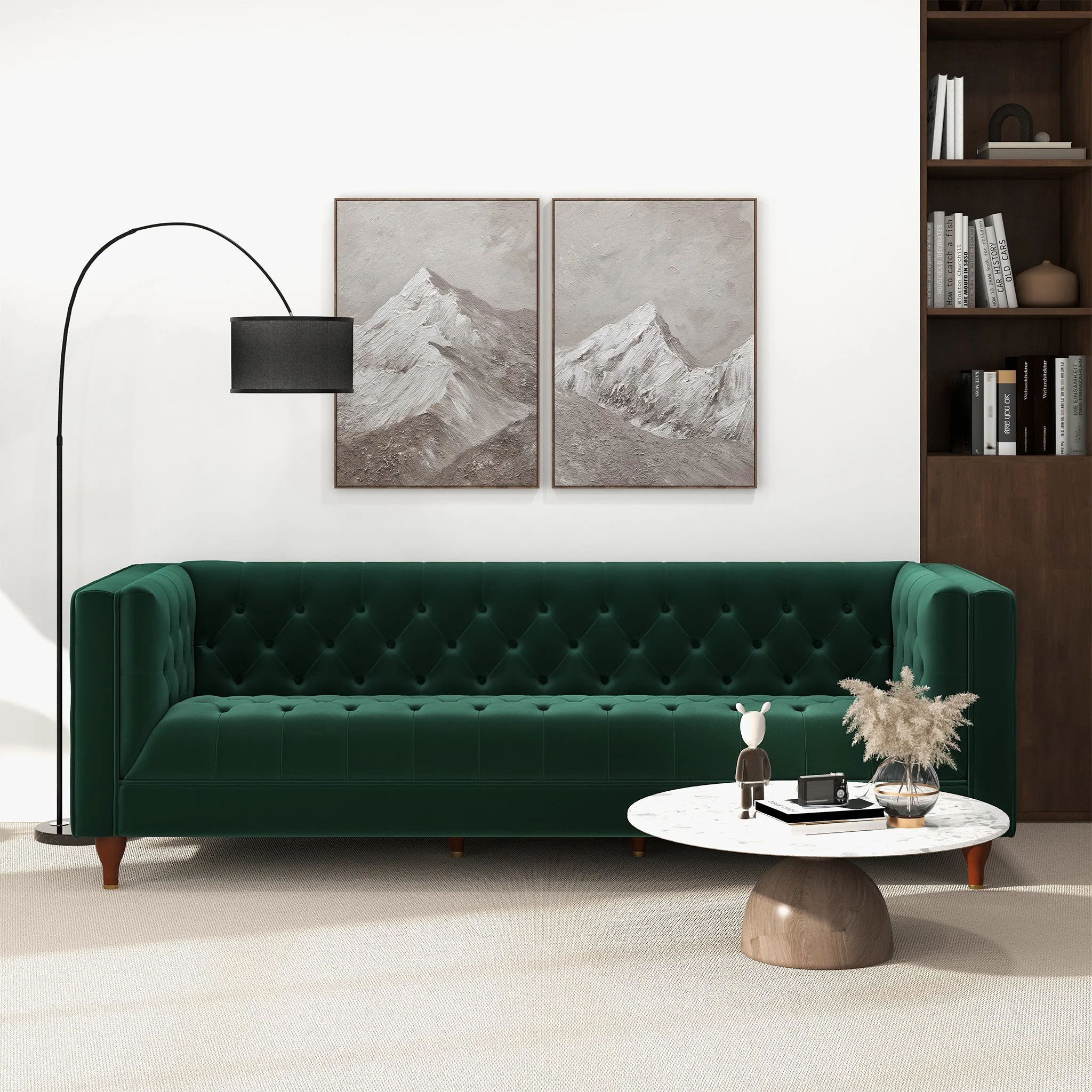 Evelyn Mid Century Modern Dark Green Velvet Luxury Chesterfield Sofa - Image 2