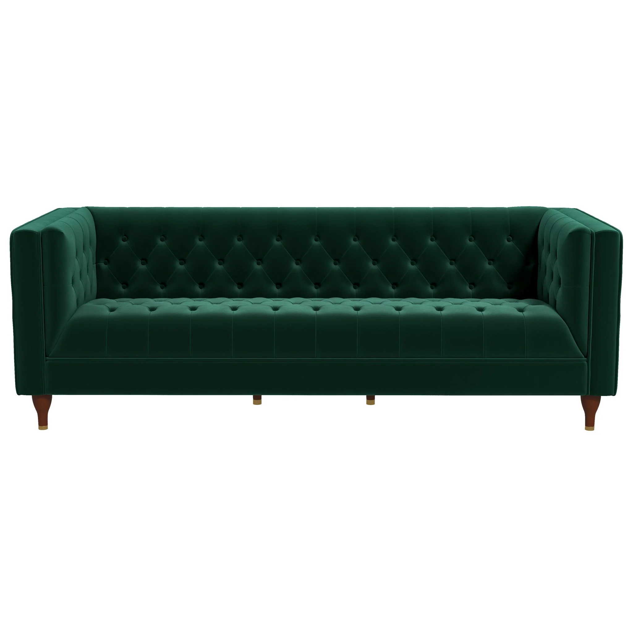 Evelyn Mid Century Modern Dark Green Velvet Luxury Chesterfield Sofa - Image 3