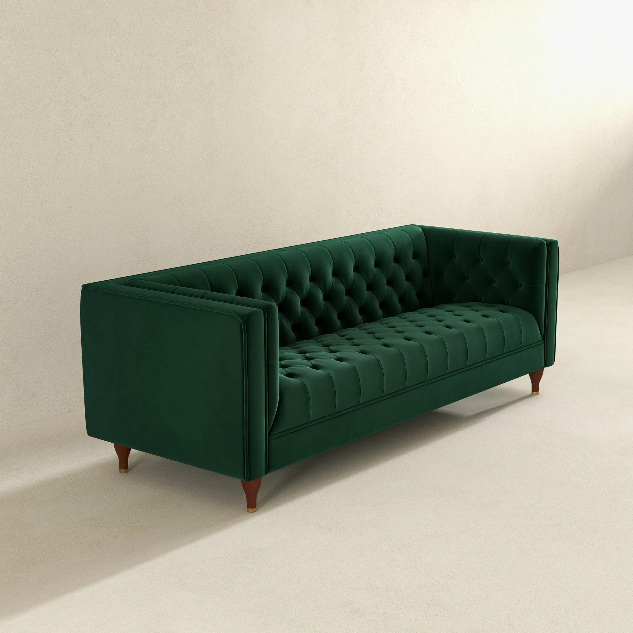 Evelyn Mid Century Modern Dark Green Velvet Luxury Chesterfield Sofa - Image 4