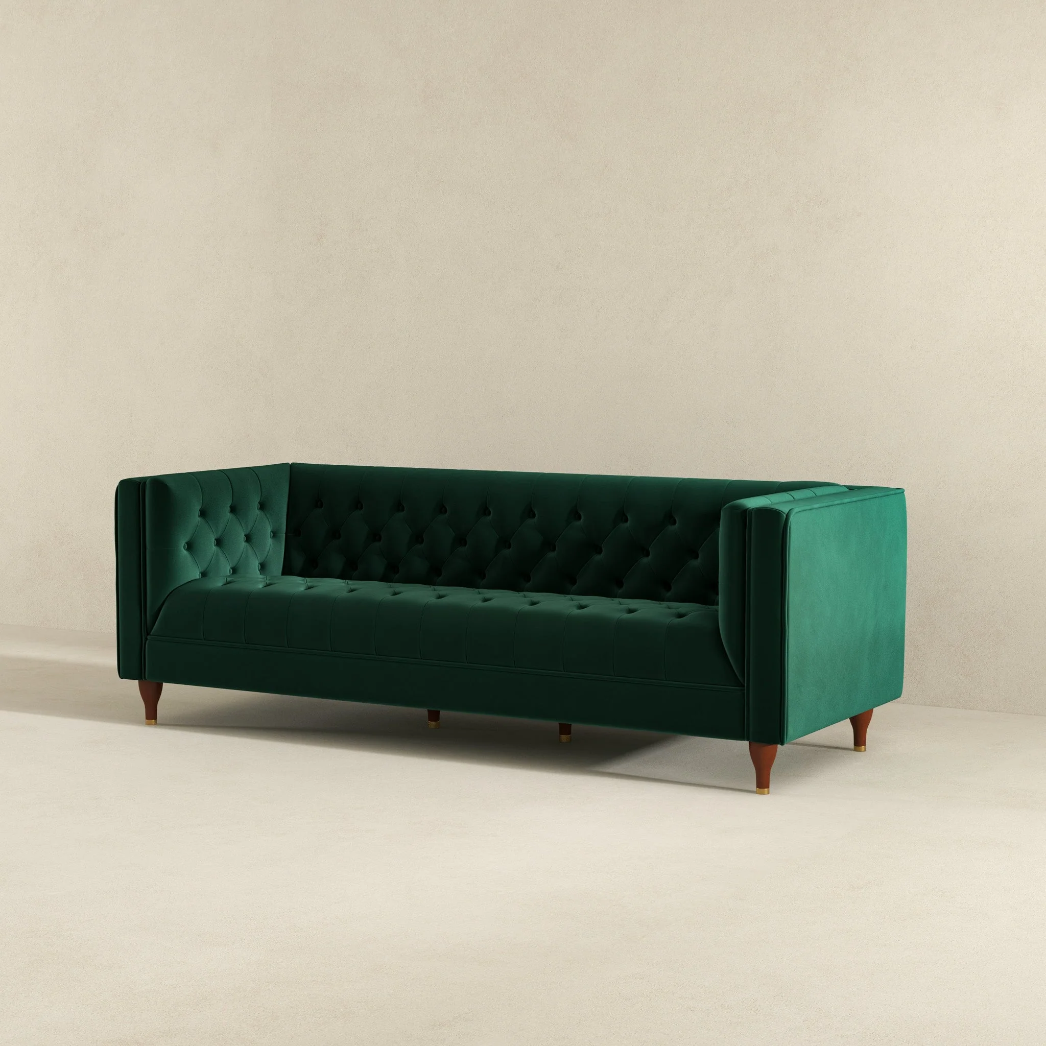 Evelyn Mid Century Modern Dark Green Velvet Luxury Chesterfield Sofa - Image 5