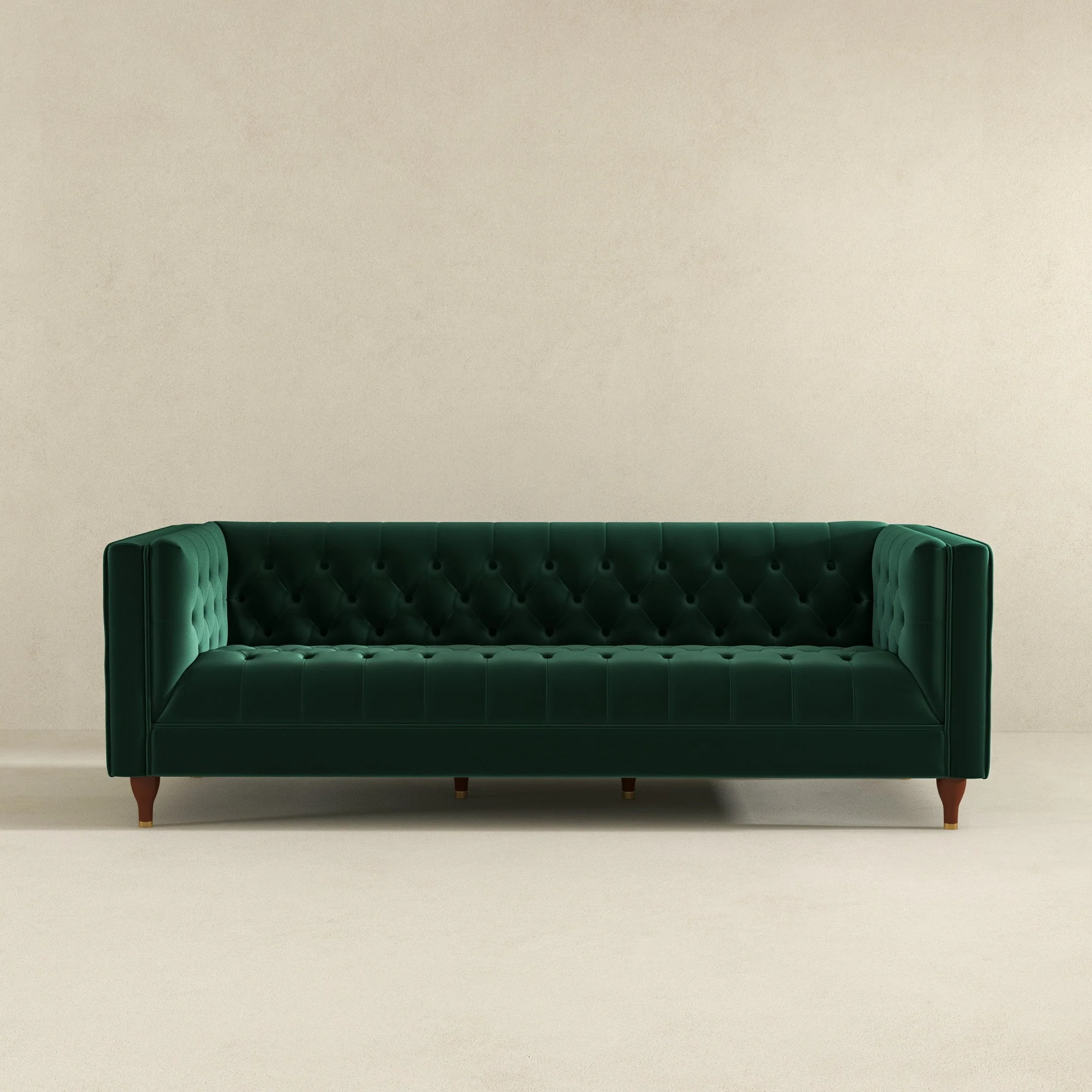 Evelyn Mid Century Modern Dark Green Velvet Luxury Chesterfield Sofa - Image 6
