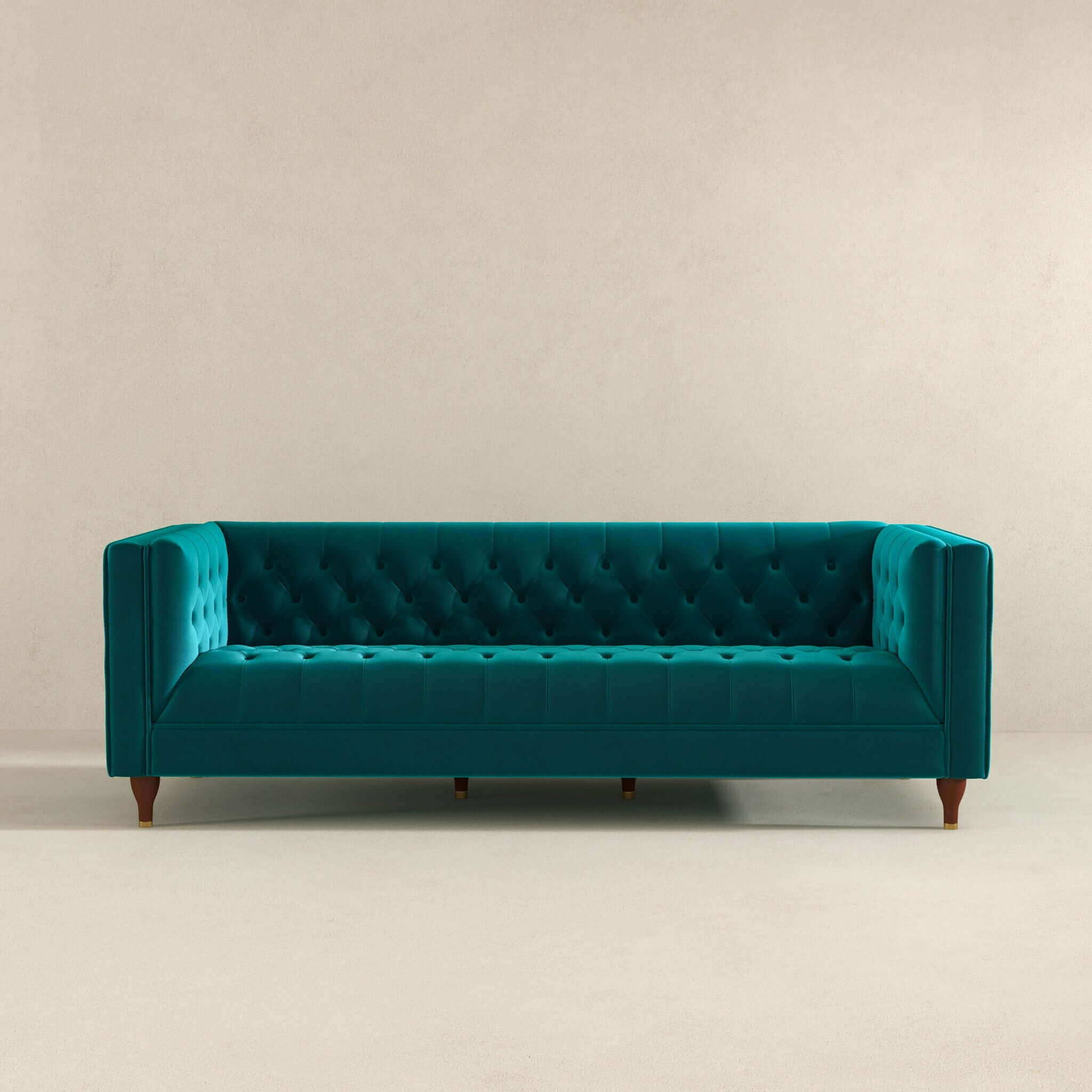 Evelyn Mid Century Modern Teal Velvet Luxury Chesterfield Sofa - Image 3
