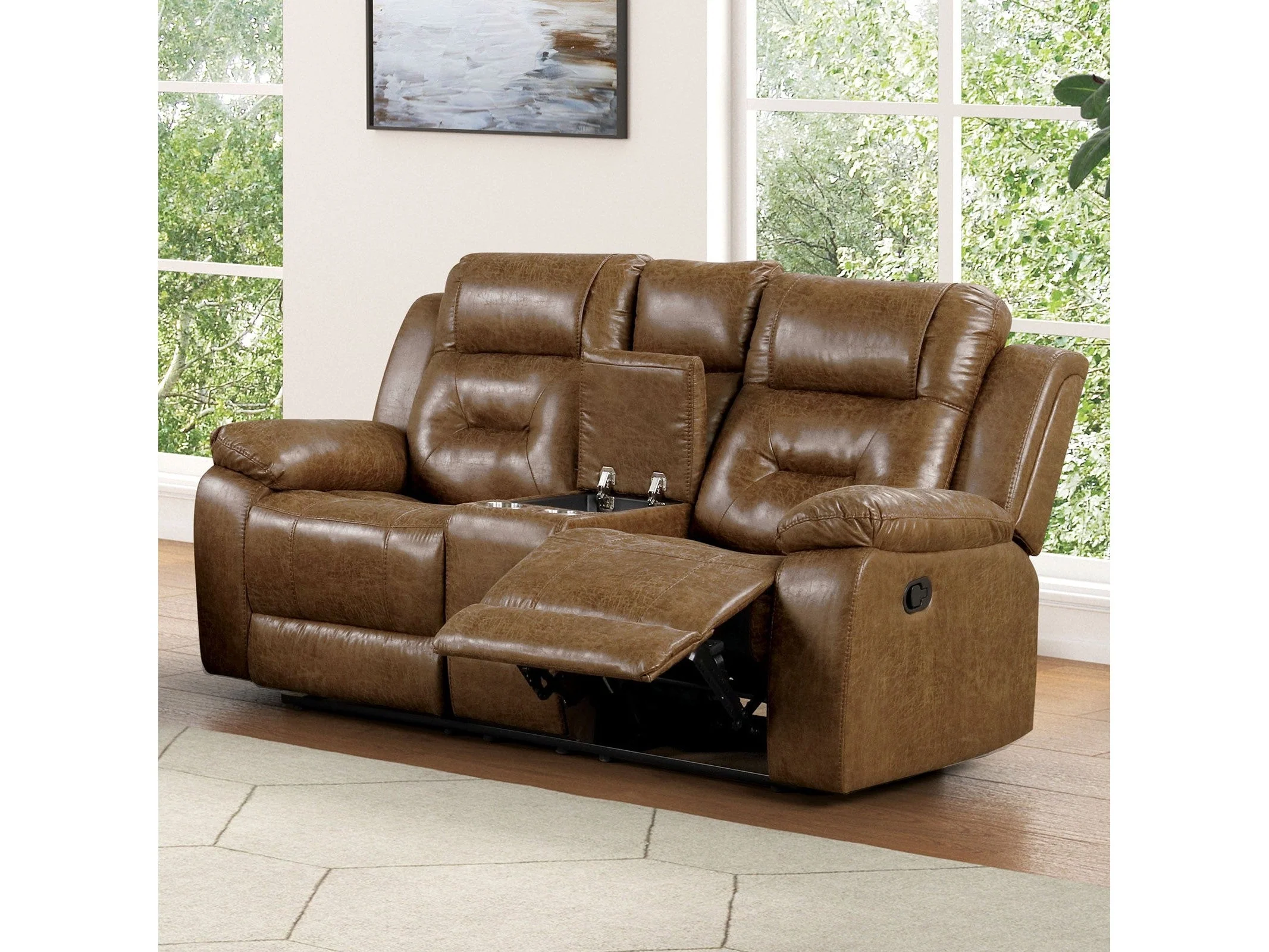 Ezekius Brown Leatherette Reclining Loveseat