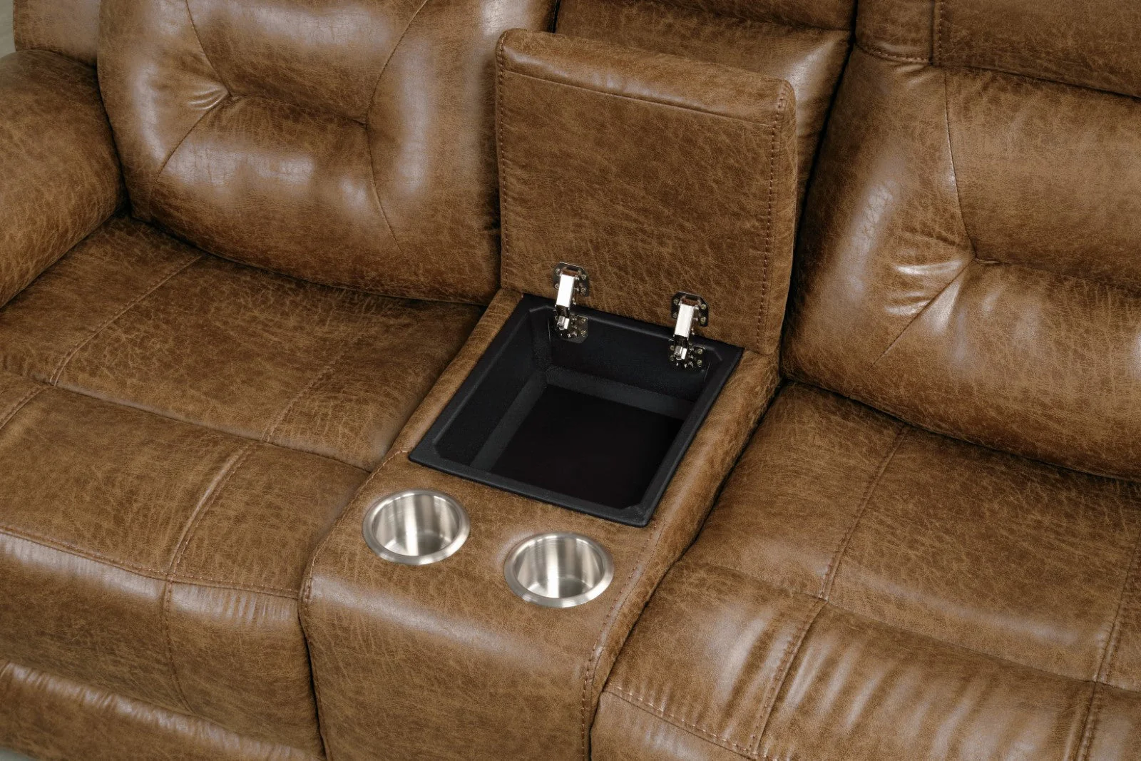 Ezekius Brown Leatherette Reclining Loveseat - Image 2