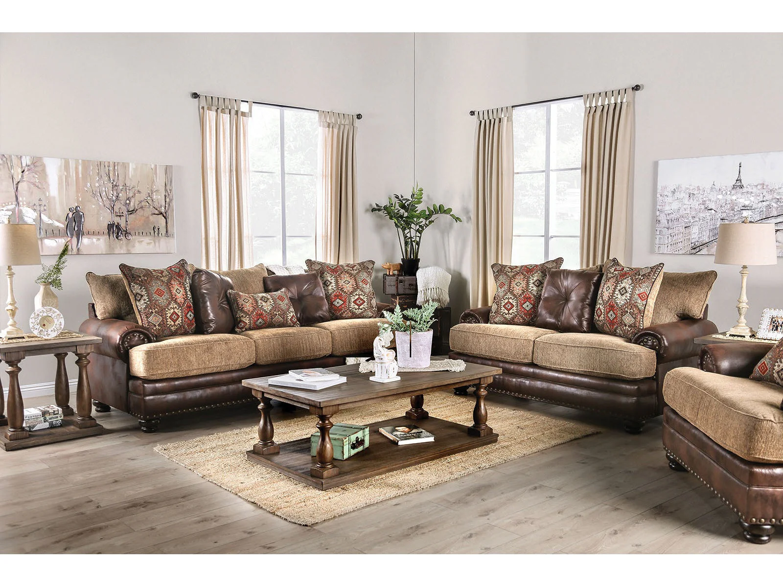 Fletcher Brown/Tan Sofa & Loveseat