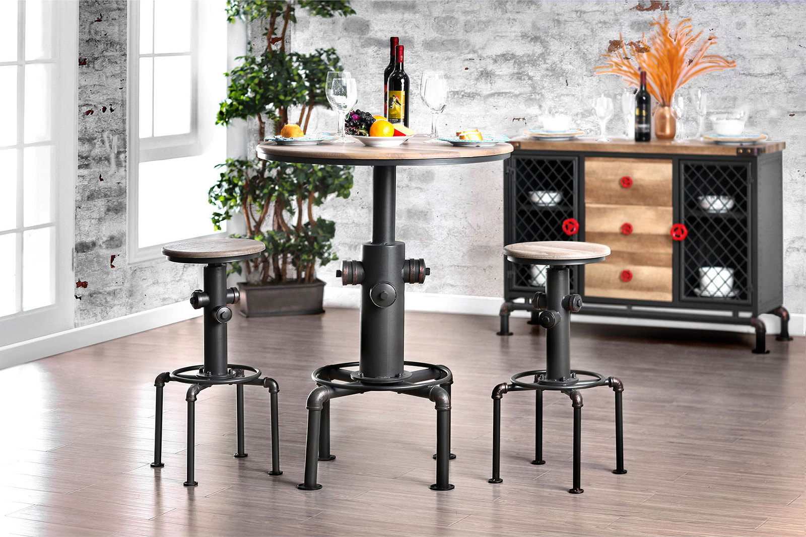 Foskey Antique Black & Natural Tone Bar Stools (Set of 2) - Image 2