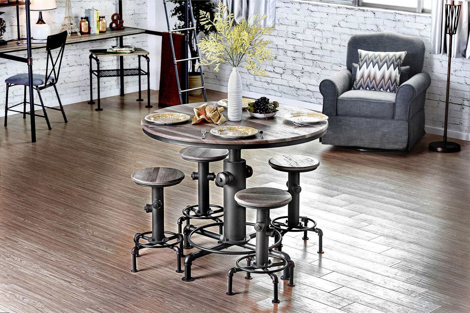 Foskey Antique Black & Natural Tone Counter Ht. Chair (Set of 2) - Image 2