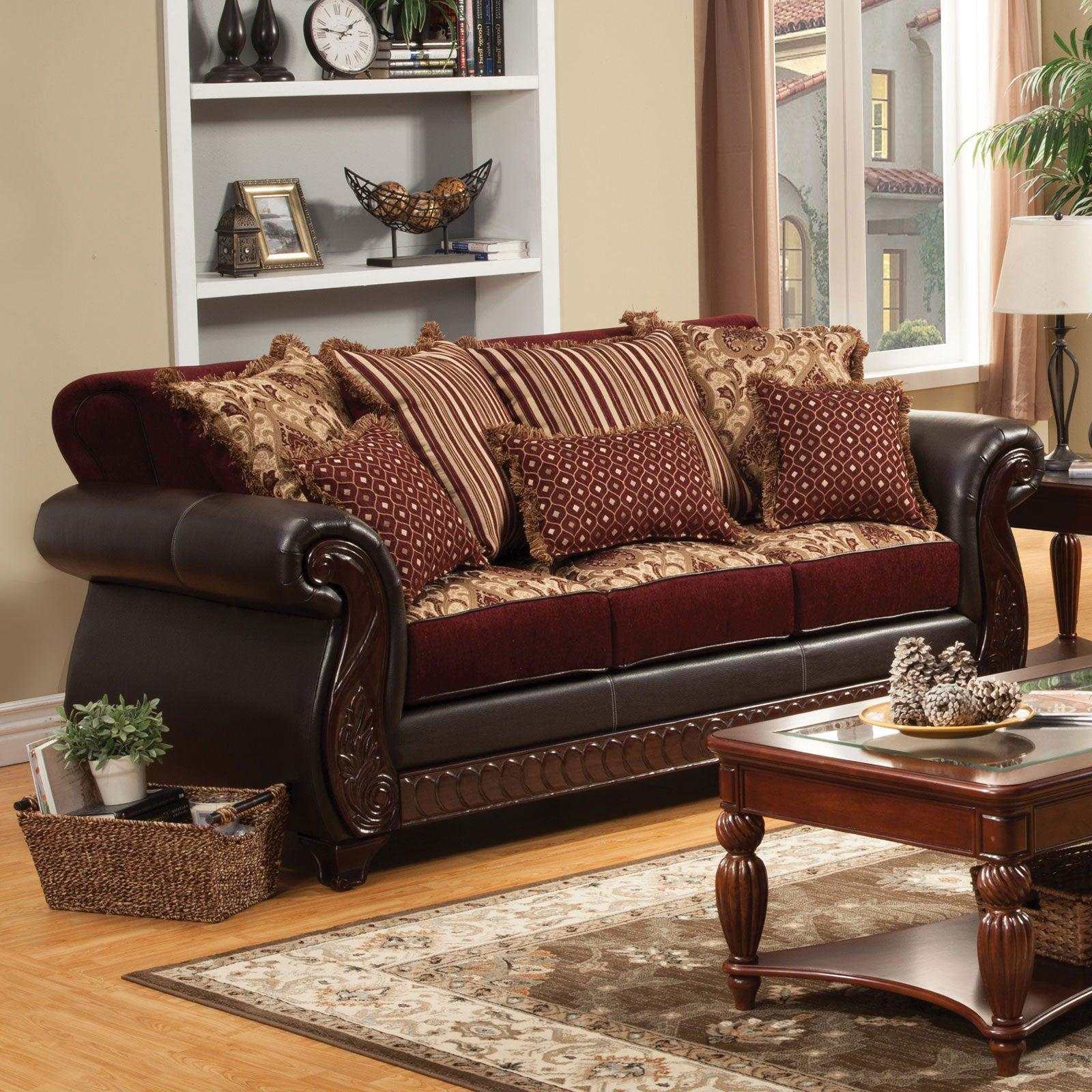 Franklin Burgundy & Espresso Stationary Sofa & Loveseat 2pc - Image 2