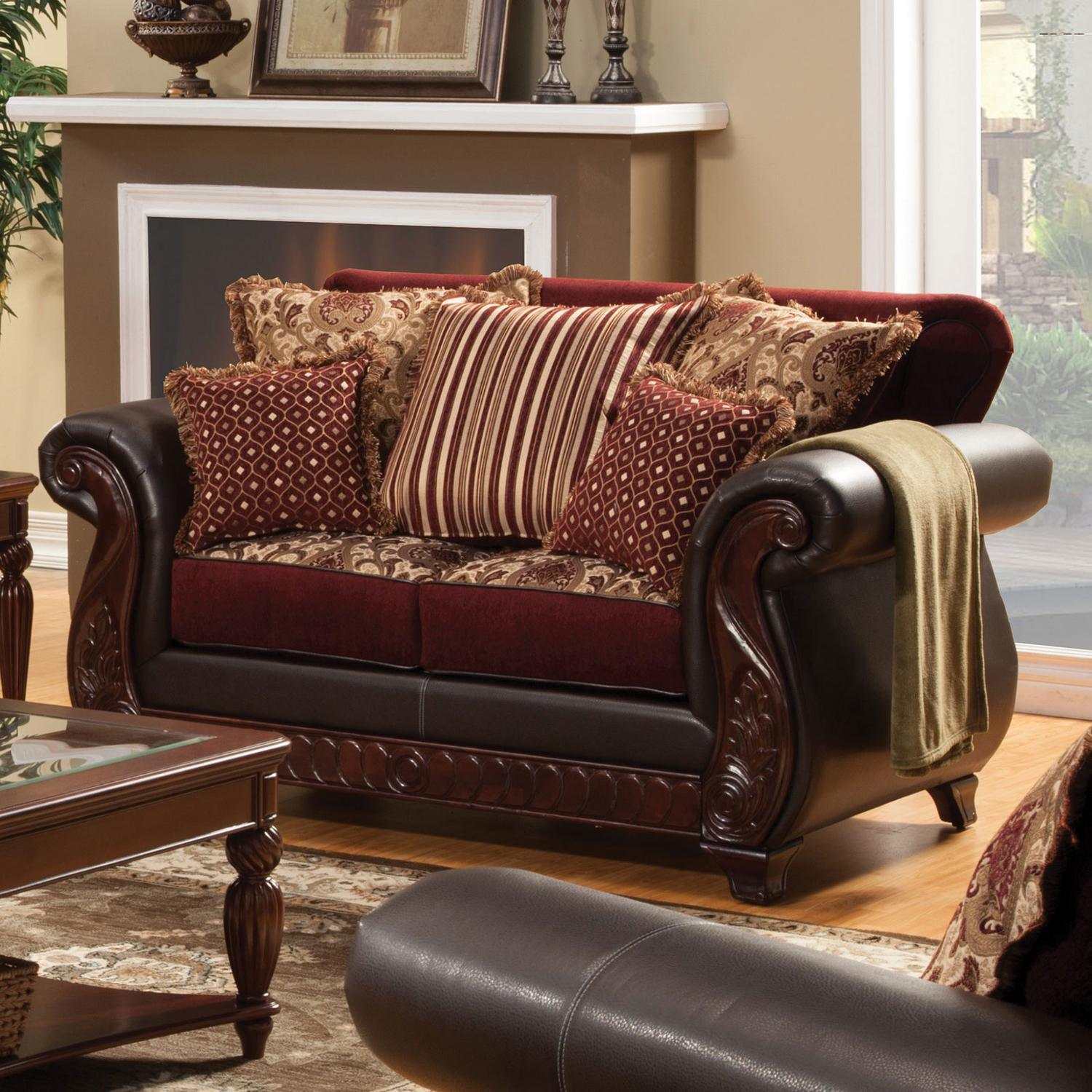 Franklin Burgundy & Espresso Stationary Sofa & Loveseat 2pc - Image 3