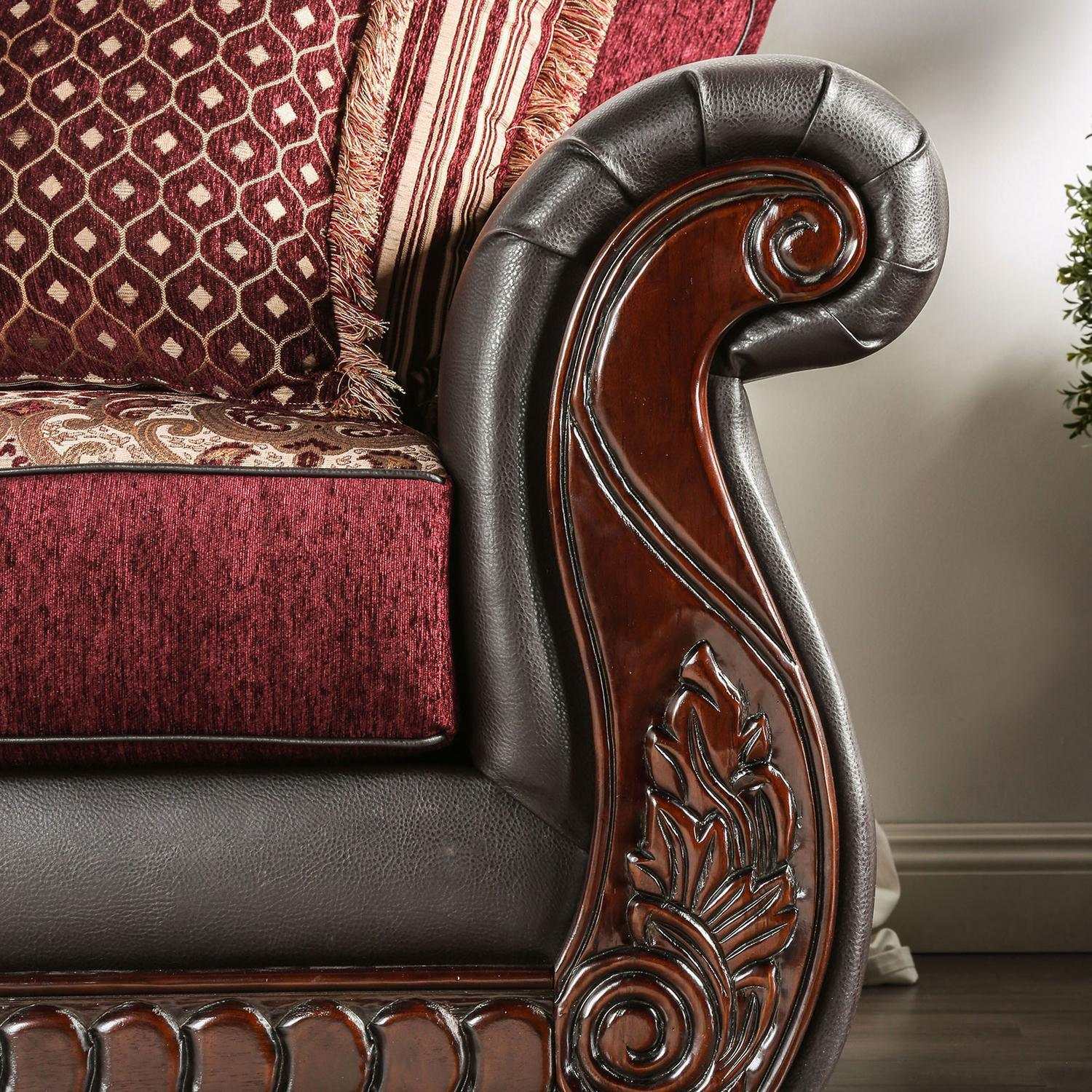 Franklin Burgundy & Espresso Stationary Sofa - Image 5