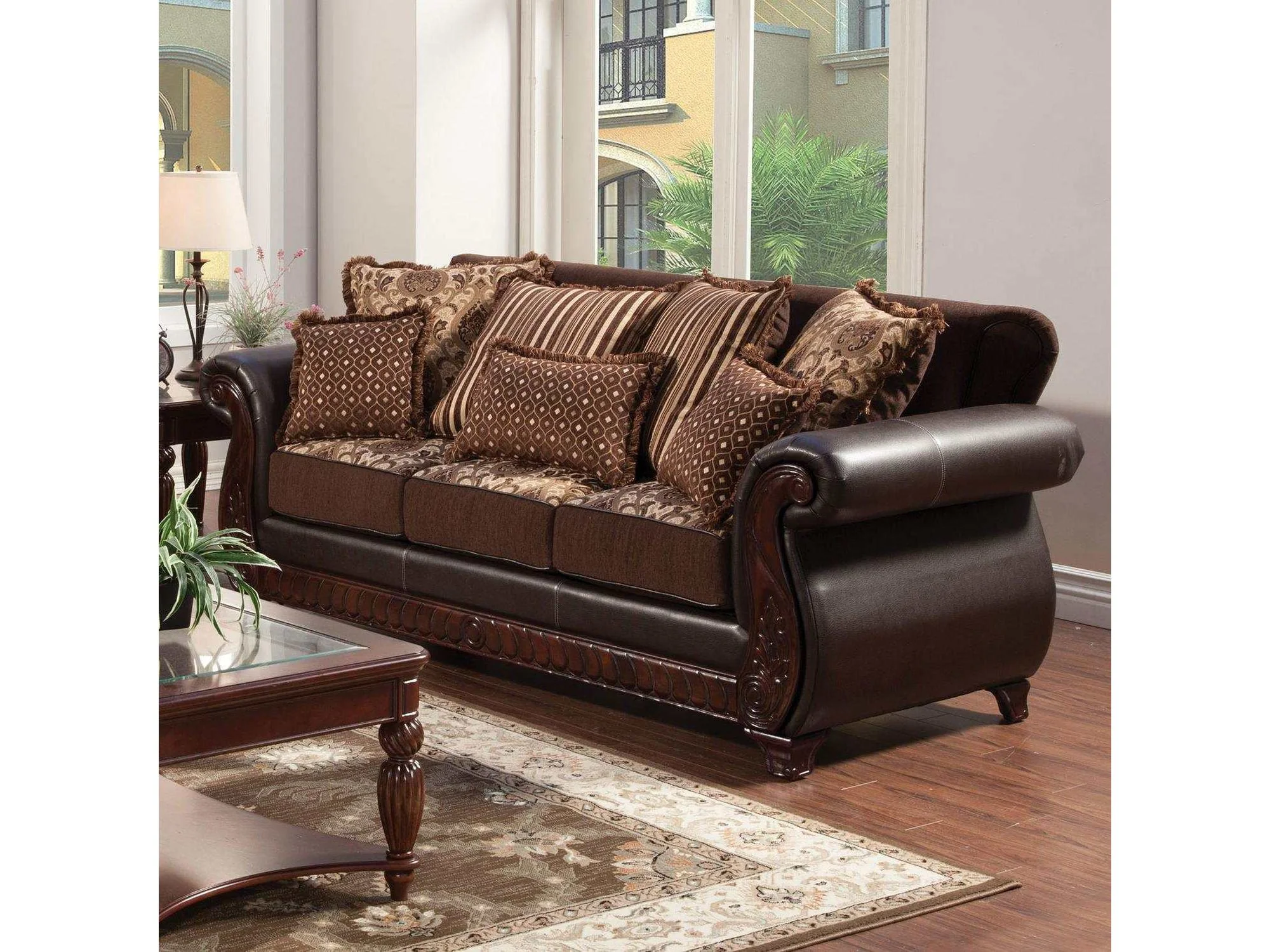 Franklin Dark Brown & Tan Stationary Sofa & Loveseat 2pc - Image 3