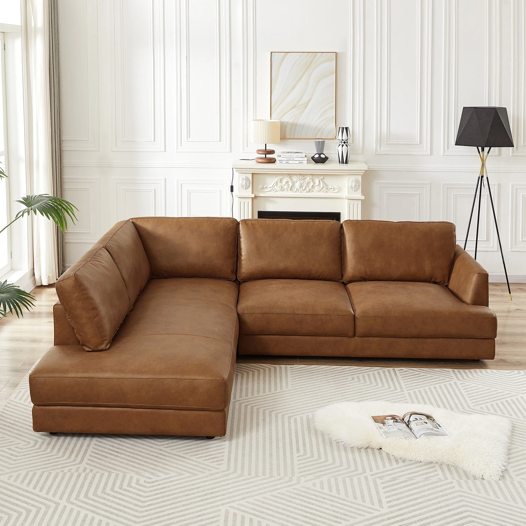 Glander Cognac Leather Sectional Sofa Left Facing - Image 2