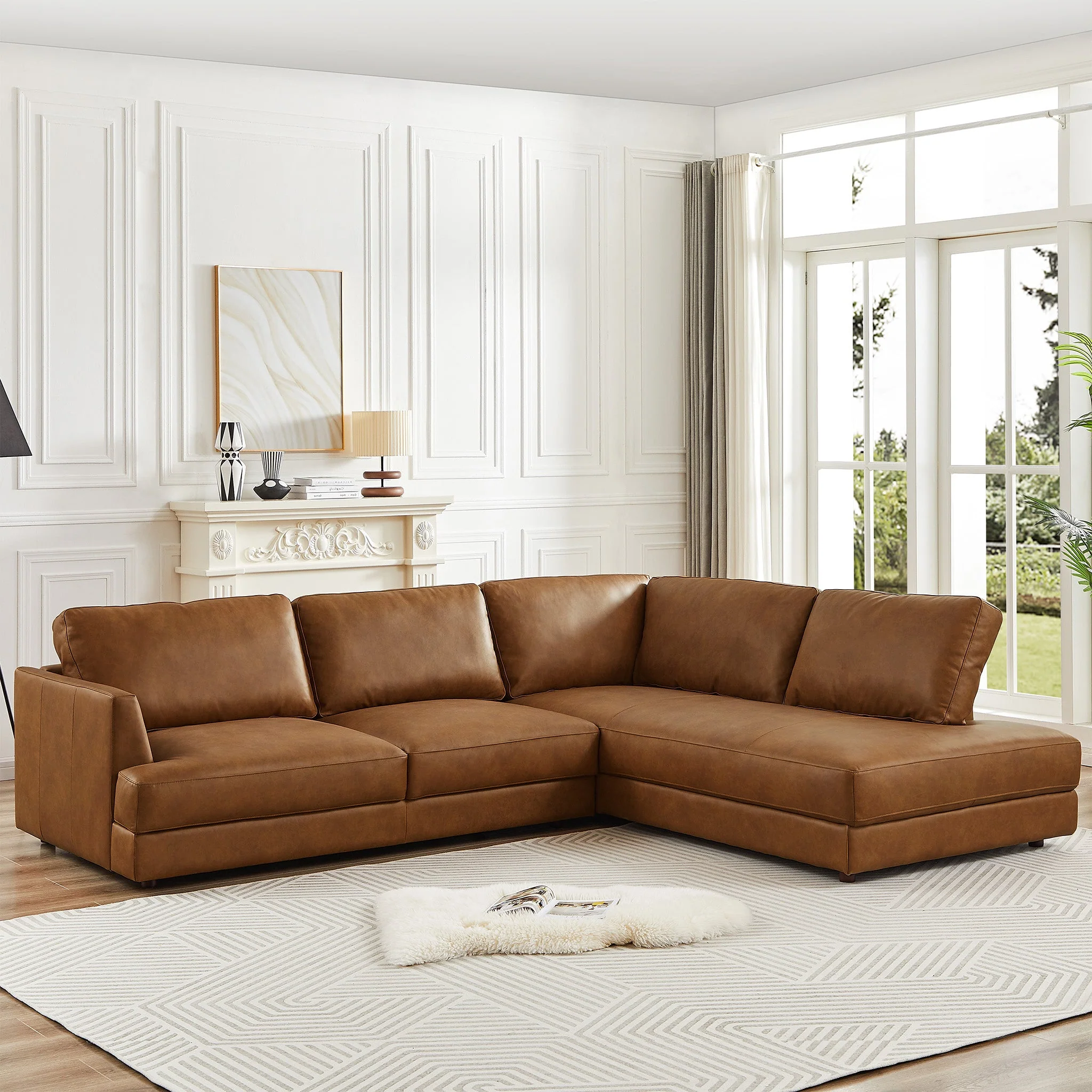 Glander Cognac Leather Sectional Sofa Right Facing - Image 2