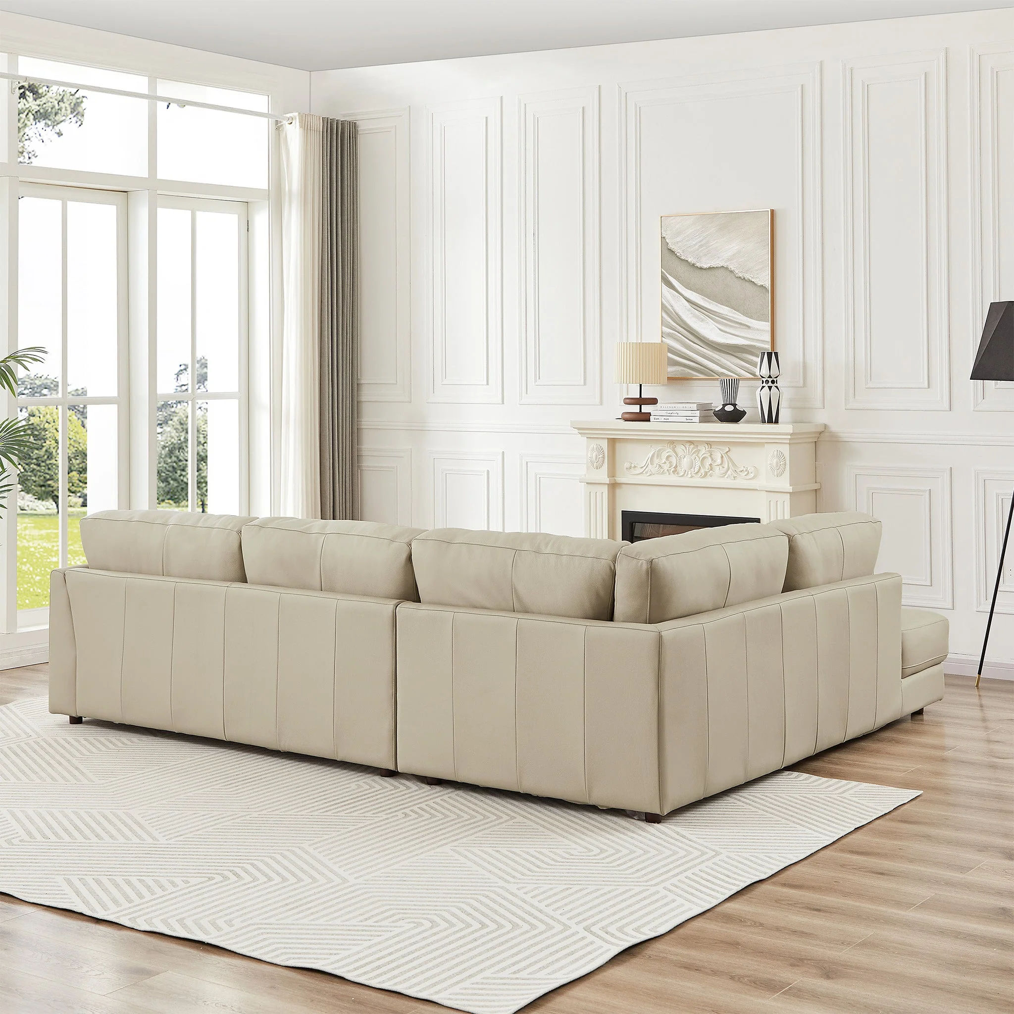 Glander Cream Leather Sectional Sofa Left Facing - Image 6