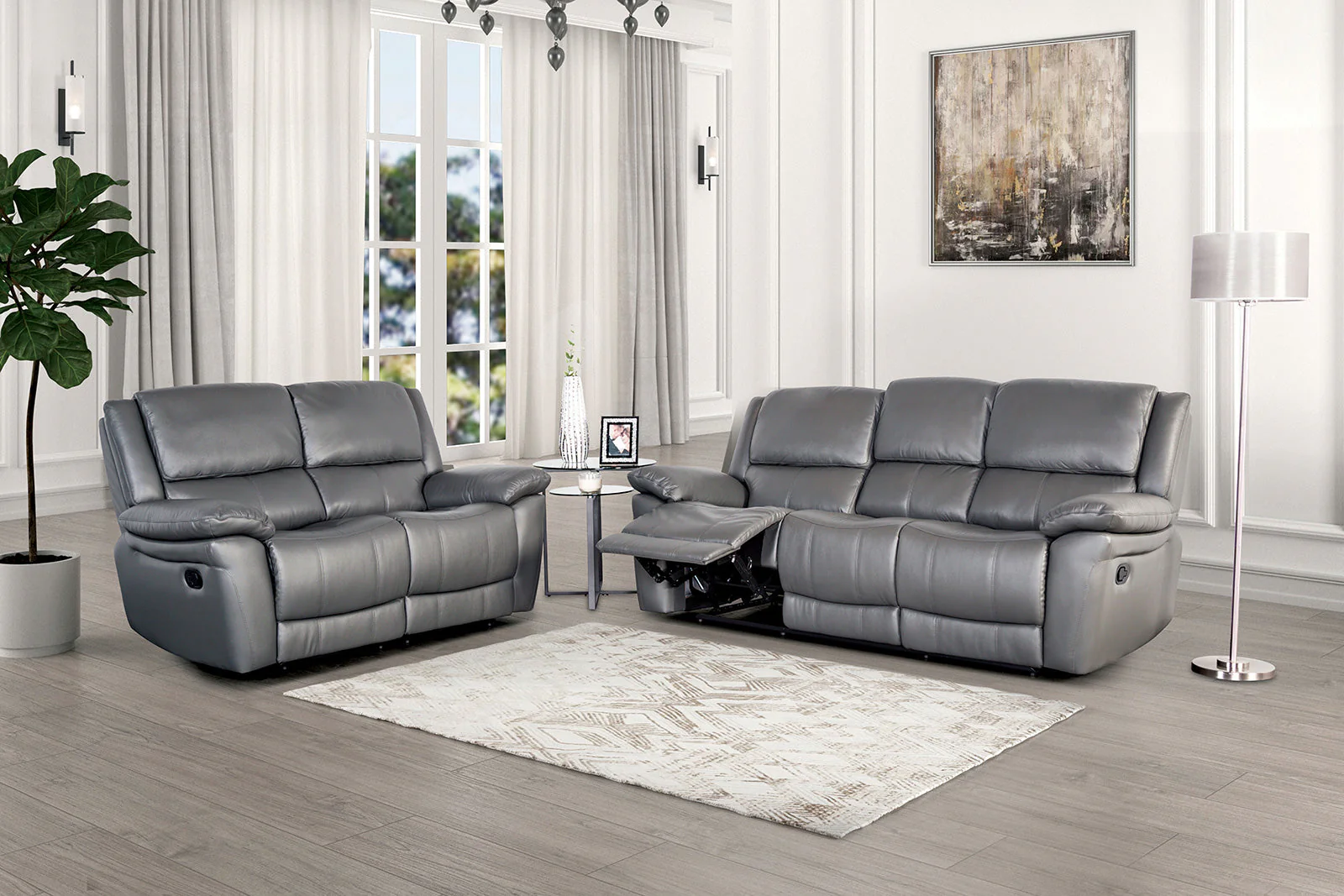 Glarus Dark Gray Leather Match Reclining Loveseat - Image 4