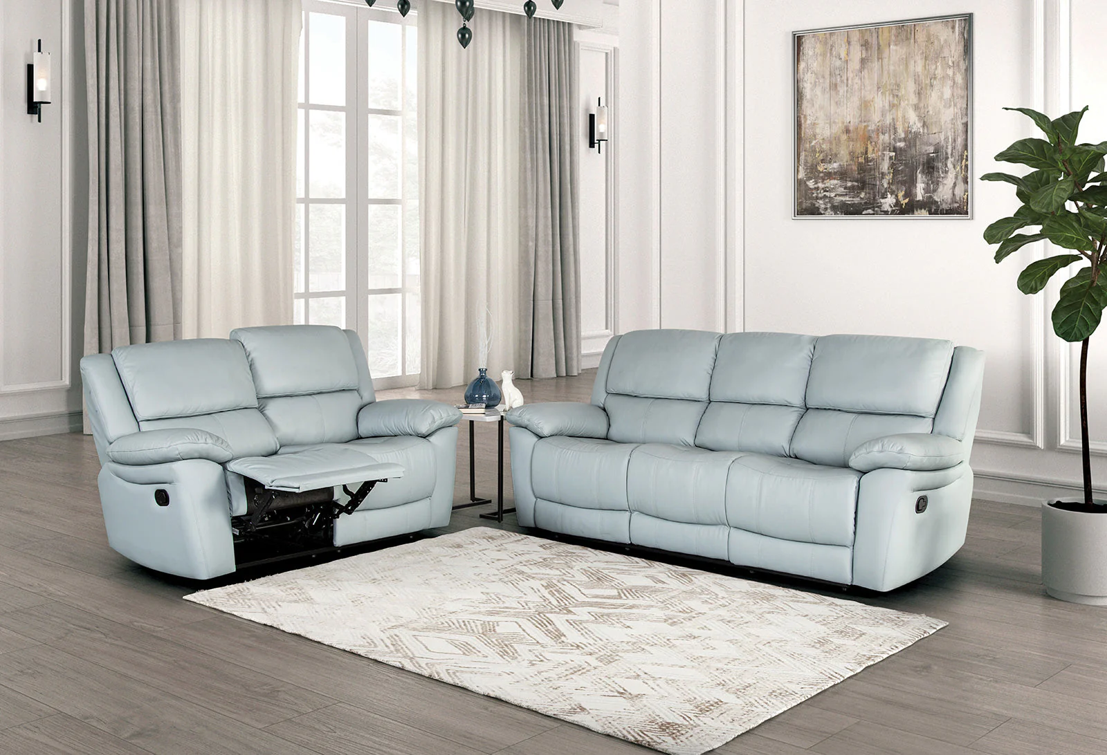 Glarus Powder Blue Leather Match Reclining Loveseat - Image 4