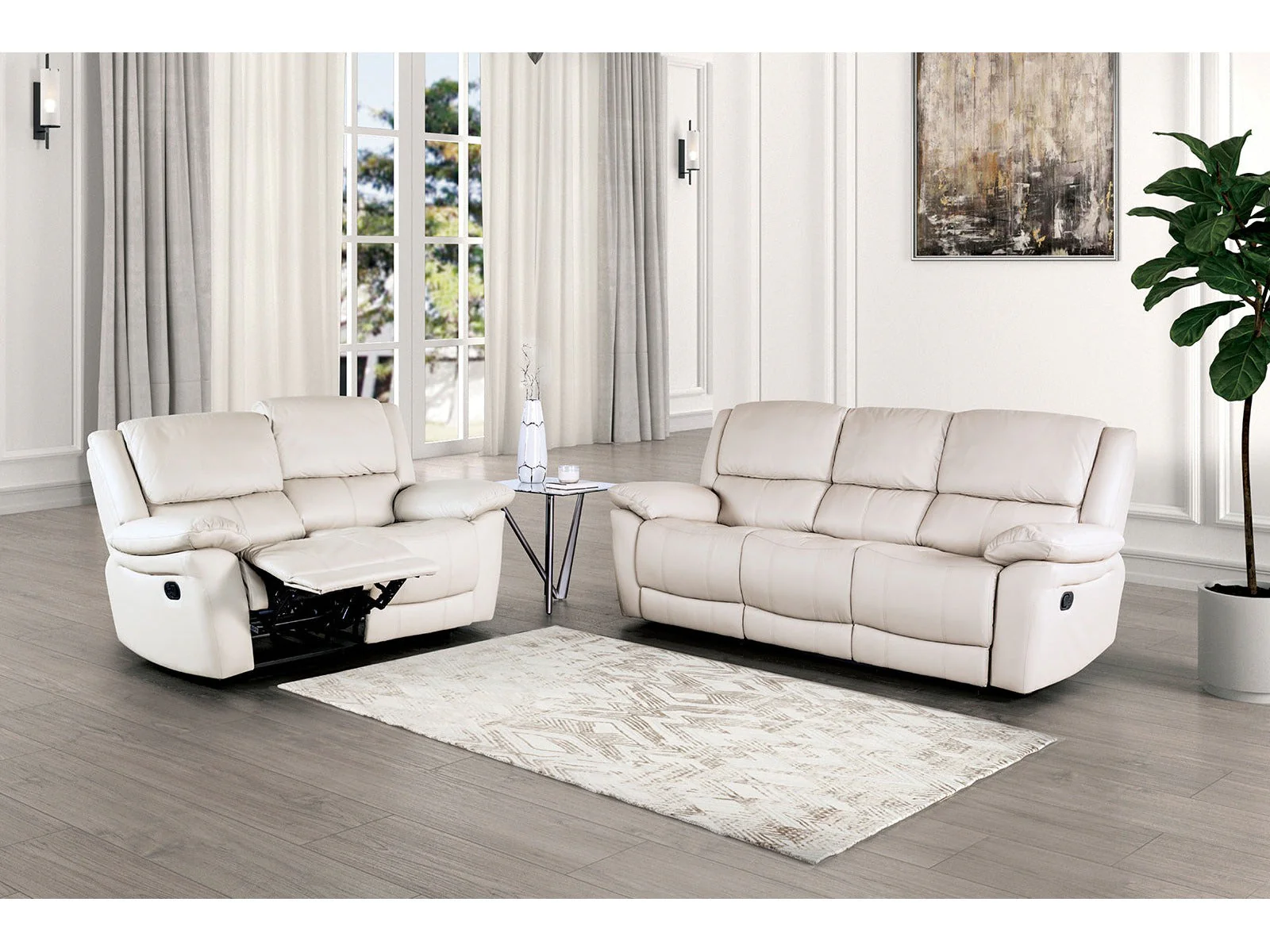 Glarus White Leather Match Reclining Living Room Set