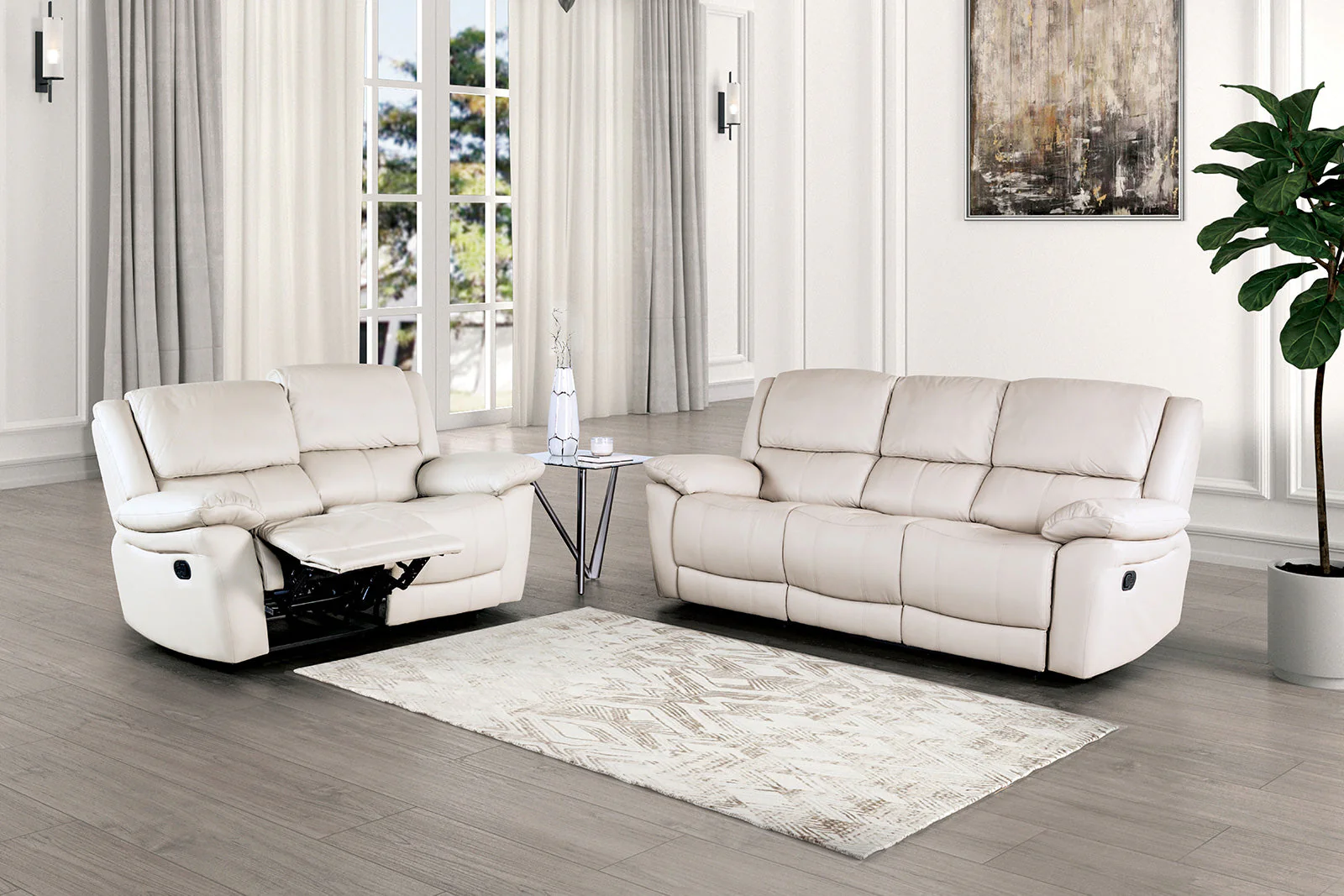 Glarus White Leather Match Reclining Loveseat - Image 4