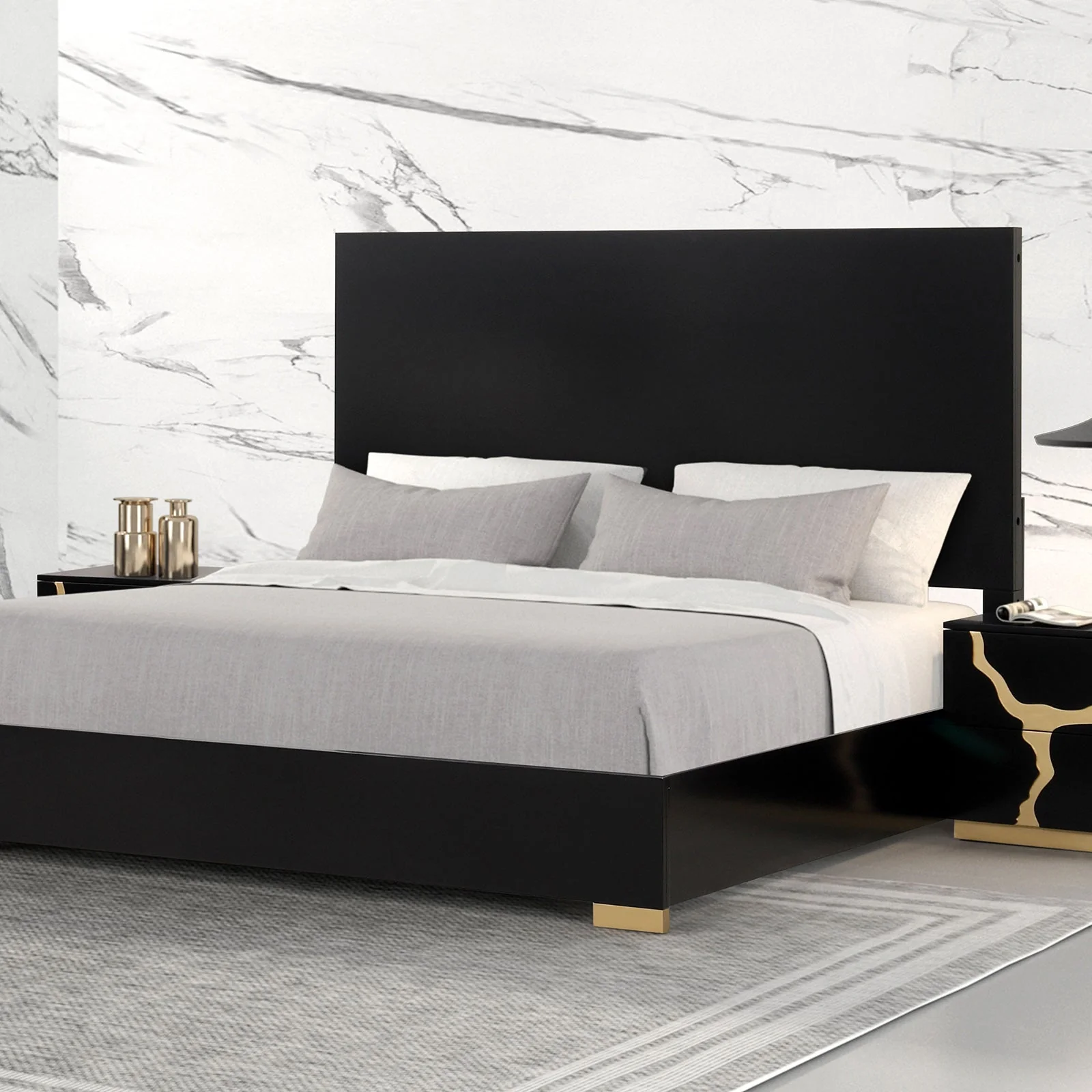 Goldsberg Black/Gold Queen 5 Piece Bedroom Set w/Chest - Image 2