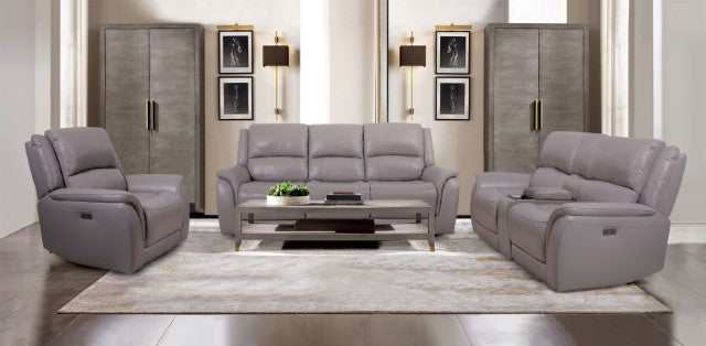 Gorgius Light Gray Top Grain Leather Match Power Loveseat - Image 2