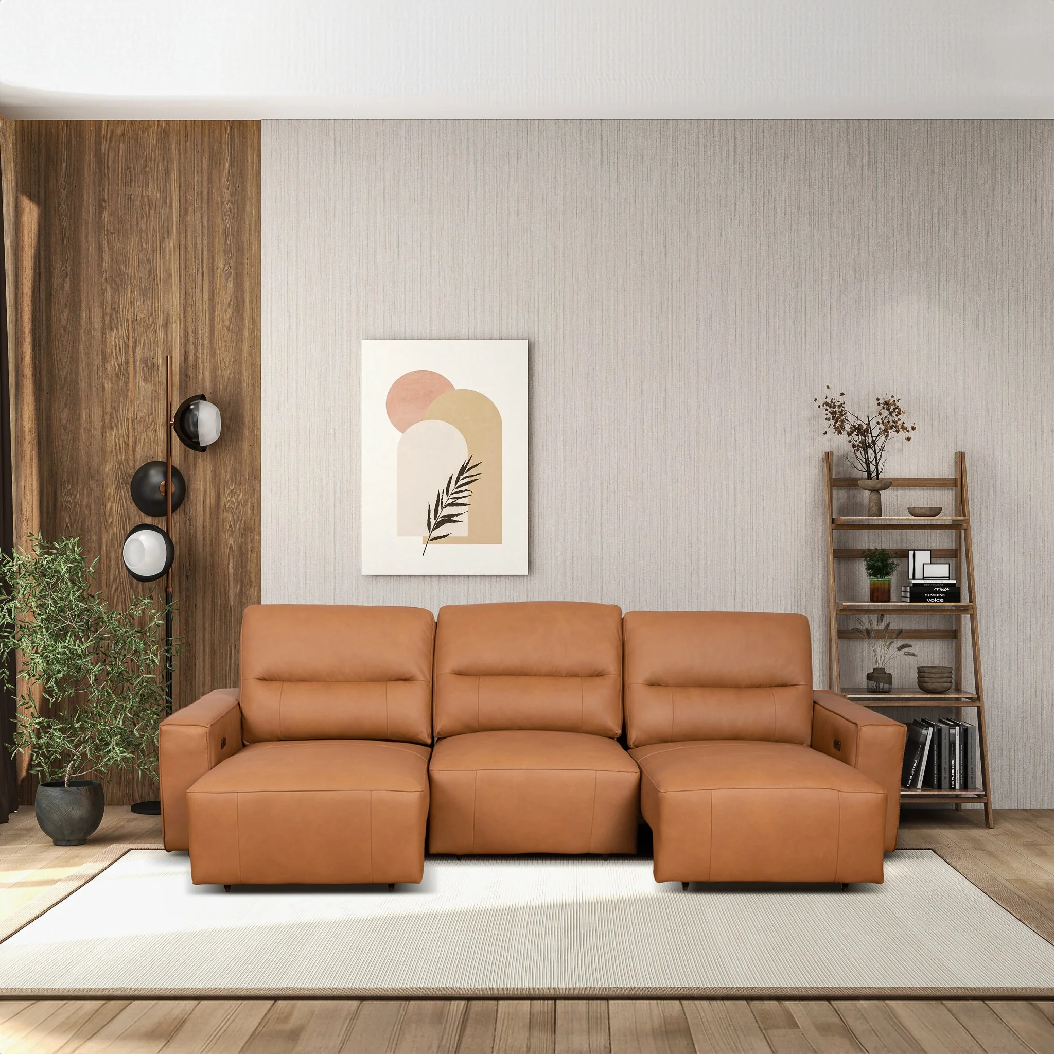 Grant Triple PWR Convertible Sofa - Cognac Leather - Image 2