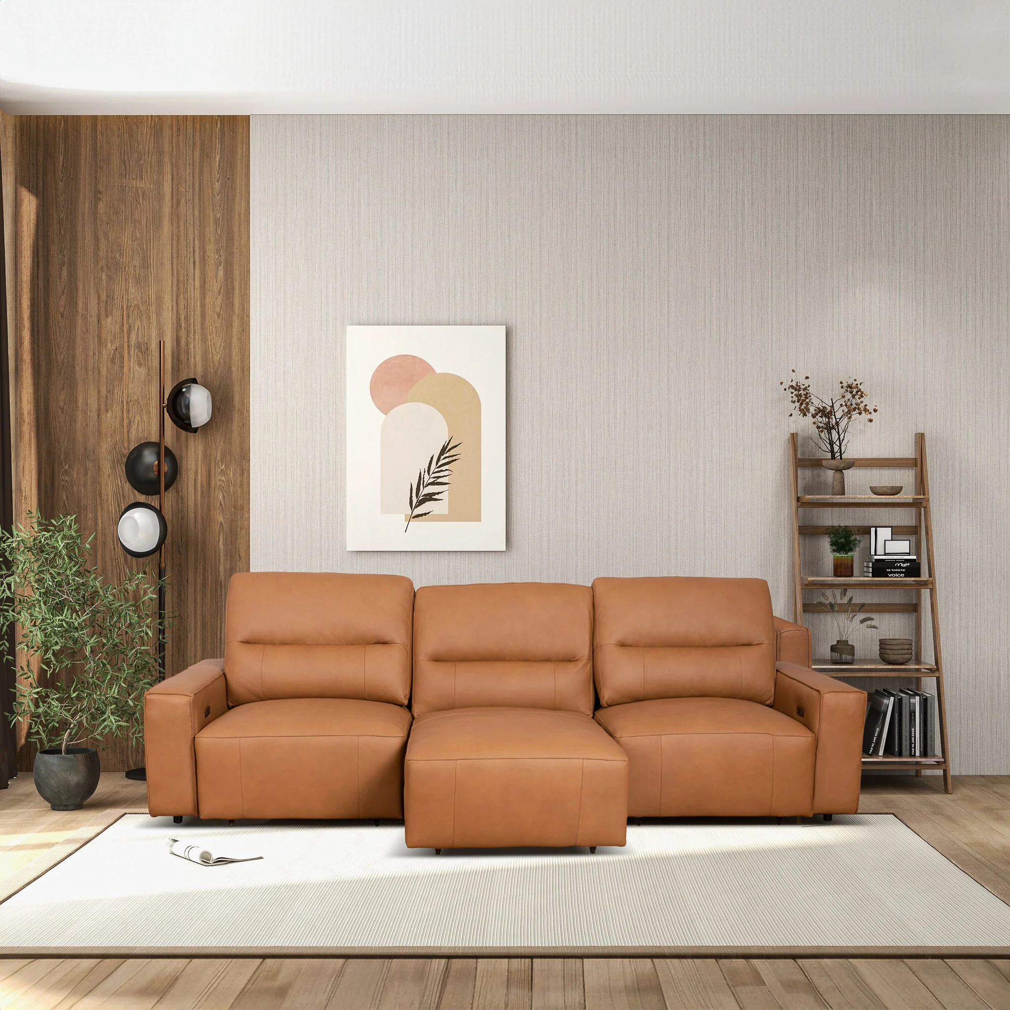 Grant Triple PWR Convertible Sofa - Cognac Leather - Image 3