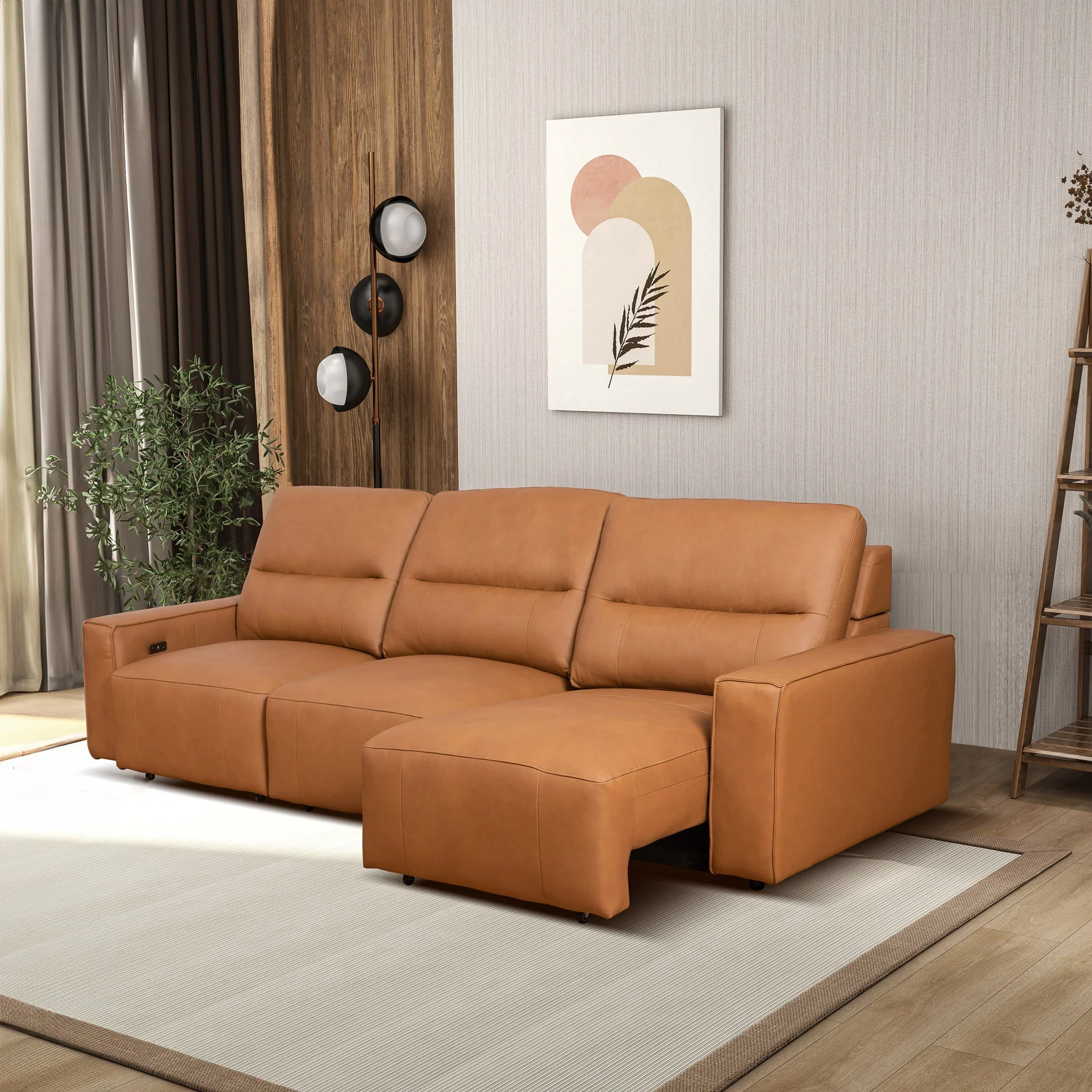 Grant Triple PWR Convertible Sofa - Cognac Leather - Image 7