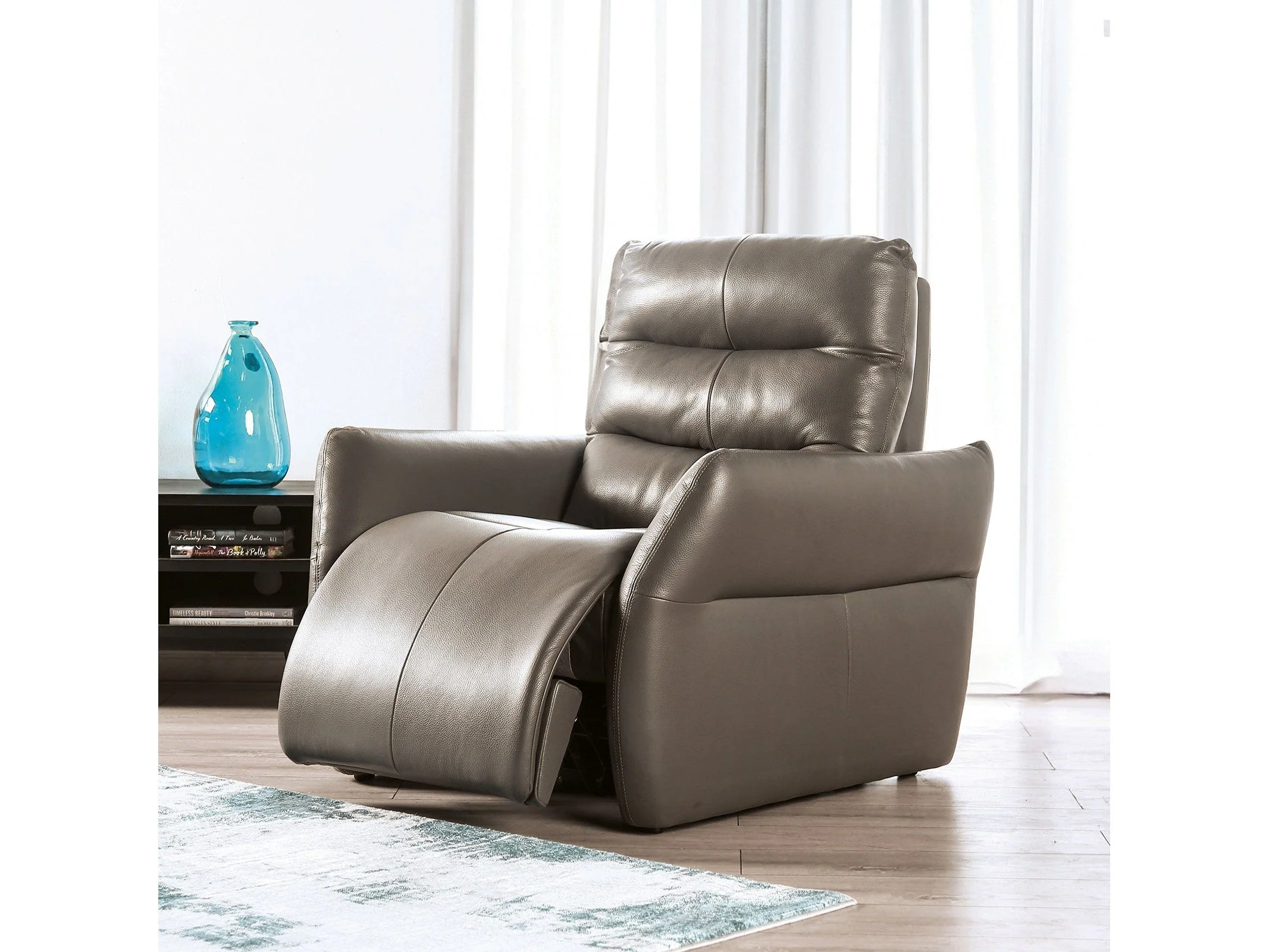 Granucci Gray Real Italian Leather Power Recliner