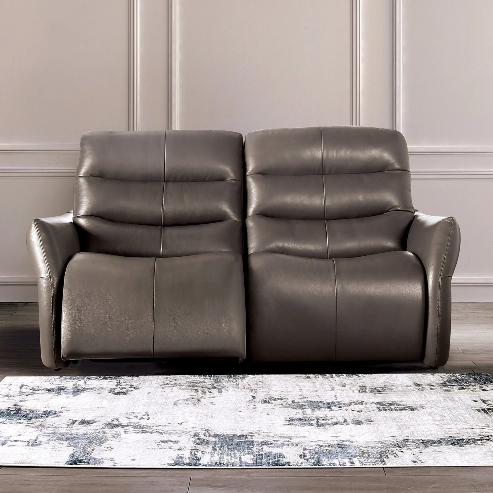 Granucci Gray Real Italian Leather Reclining Sofa - Image 2