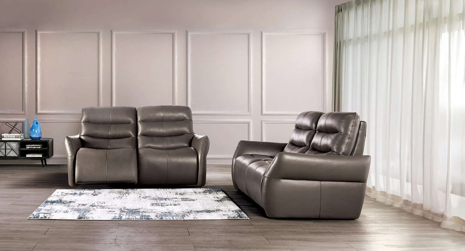 Granucci Gray Real Italian Leather Reclining Sofa - Image 5