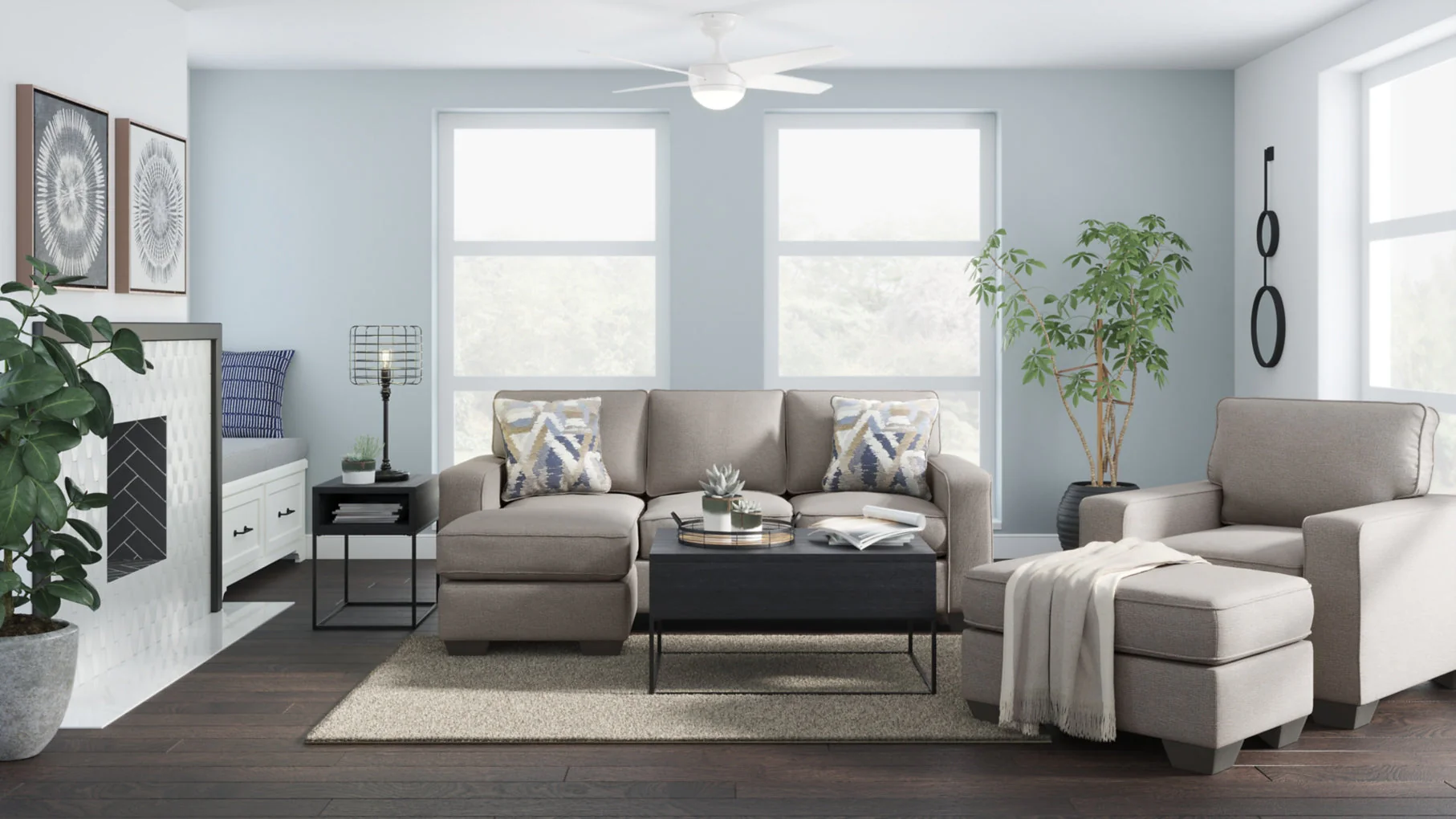 Greaves Sofa Chaise, Chair, and Ottoman Living Room Set - Image 2
