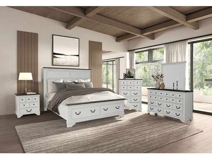 Hampstead White/Dark Brown Queen 4 Piece Bedroom Set