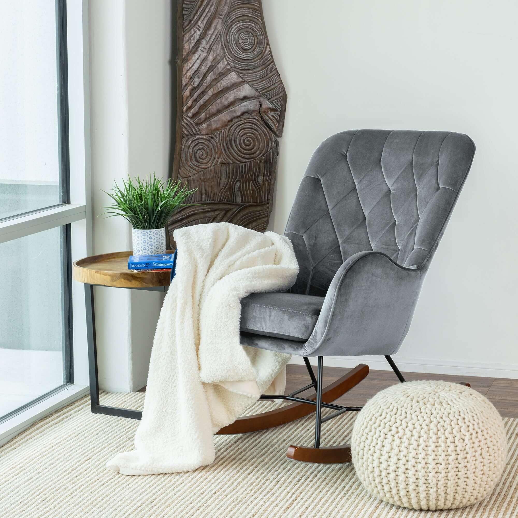 Hannah Mid Century Modern Rocking Chair In Dark Grey - Image 2