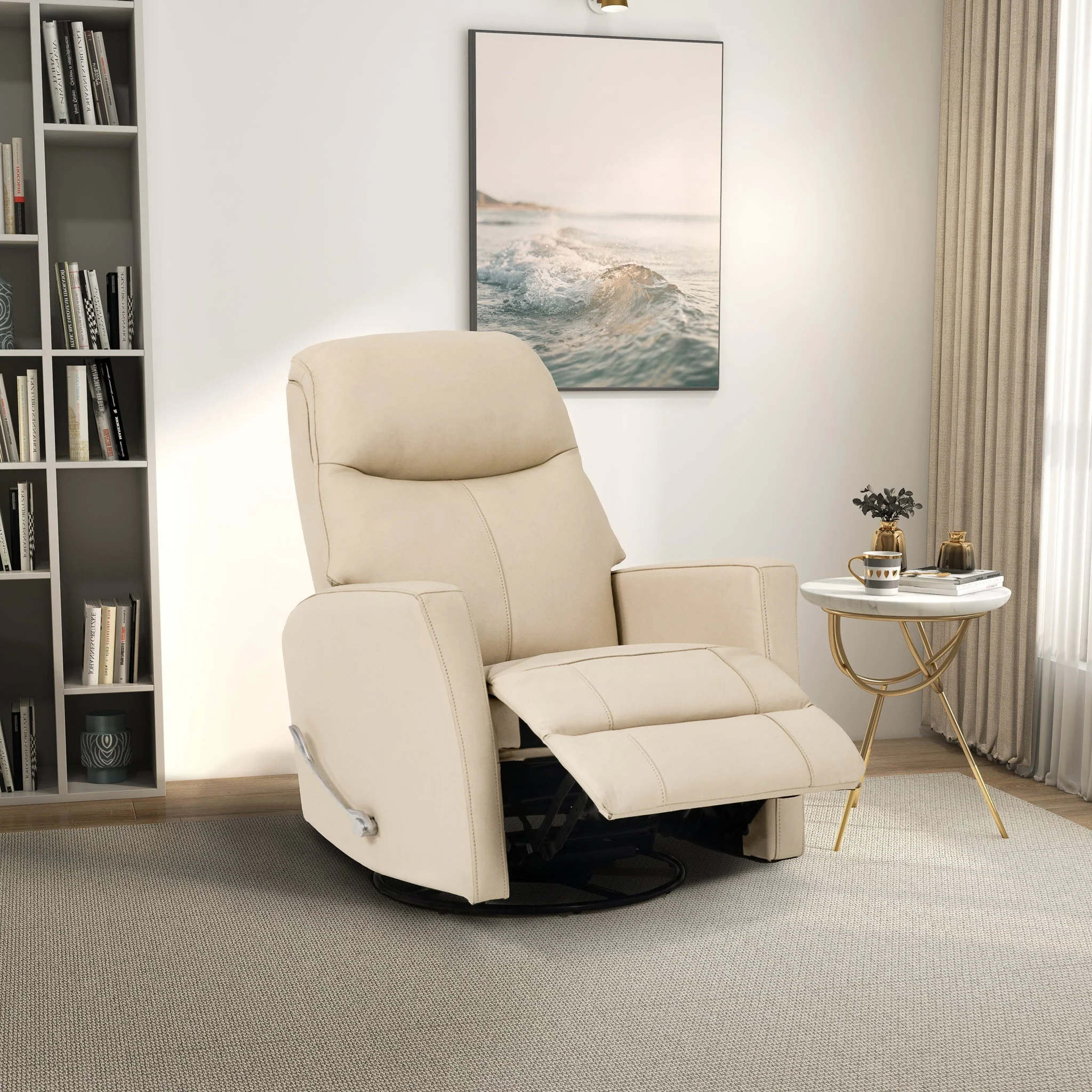 Harlow Swivel Glider Leather Recliner Chair - Ivory - Image 2