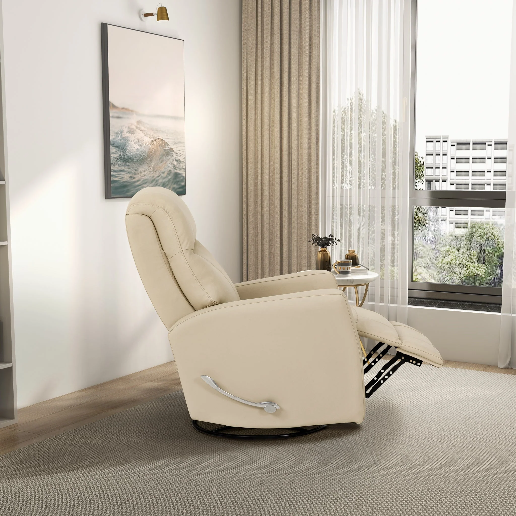 Harlow Swivel Glider Leather Recliner Chair - Ivory - Image 3