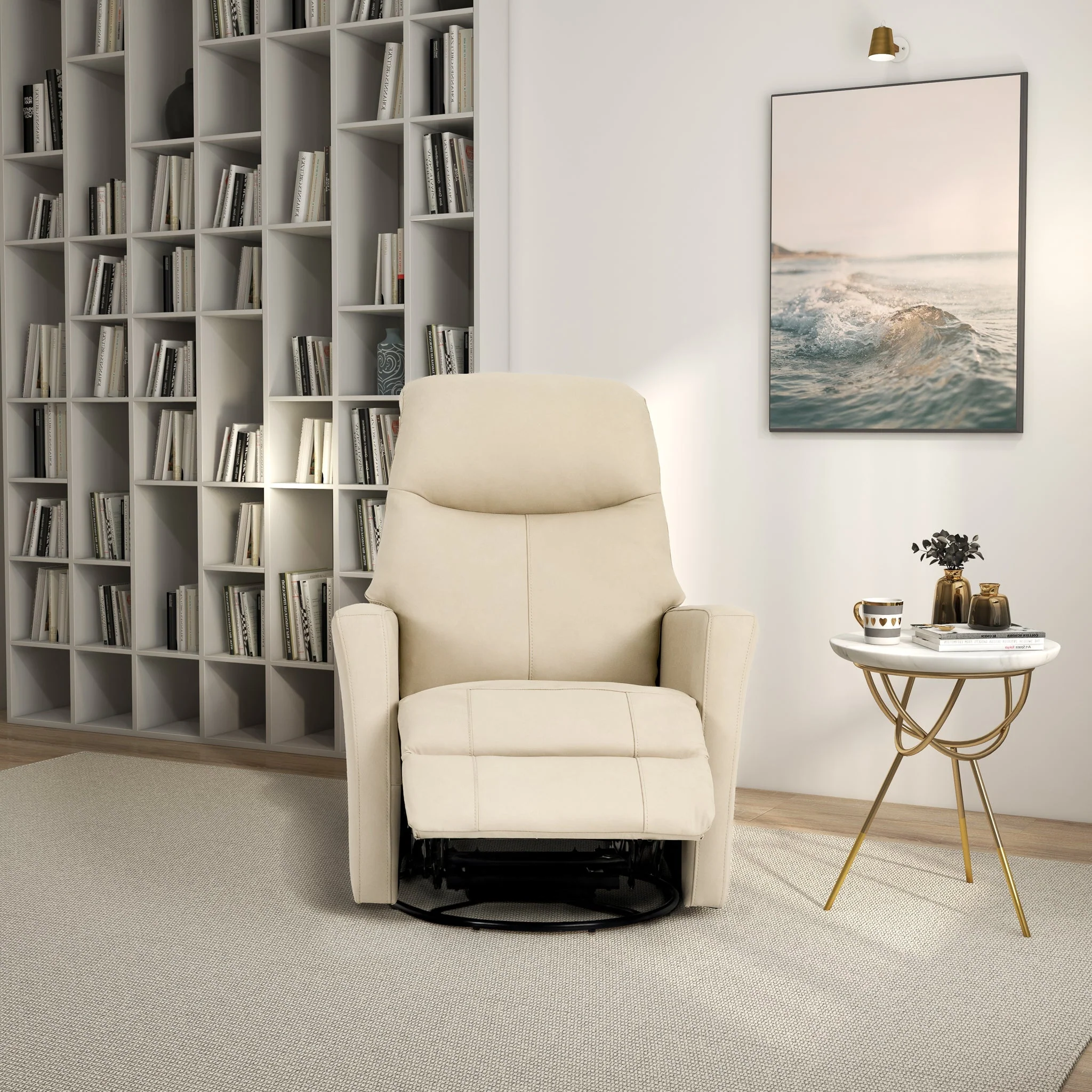 Harlow Swivel Glider Leather Recliner Chair - Ivory - Image 4