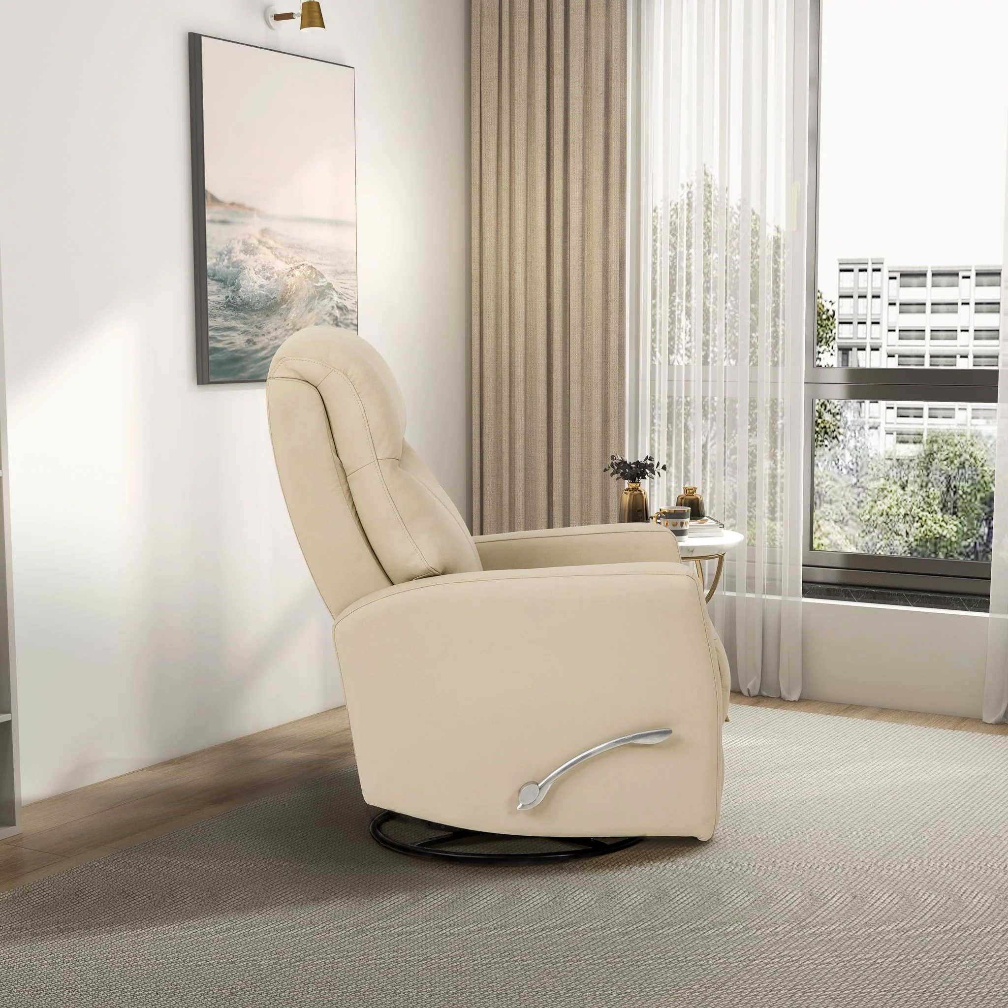 Harlow Swivel Glider Leather Recliner Chair - Ivory - Image 5