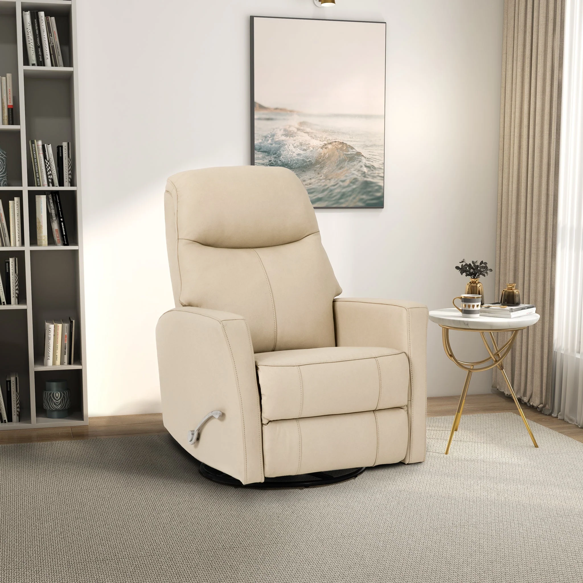 Harlow Swivel Glider Leather Recliner Chair - Ivory - Image 6