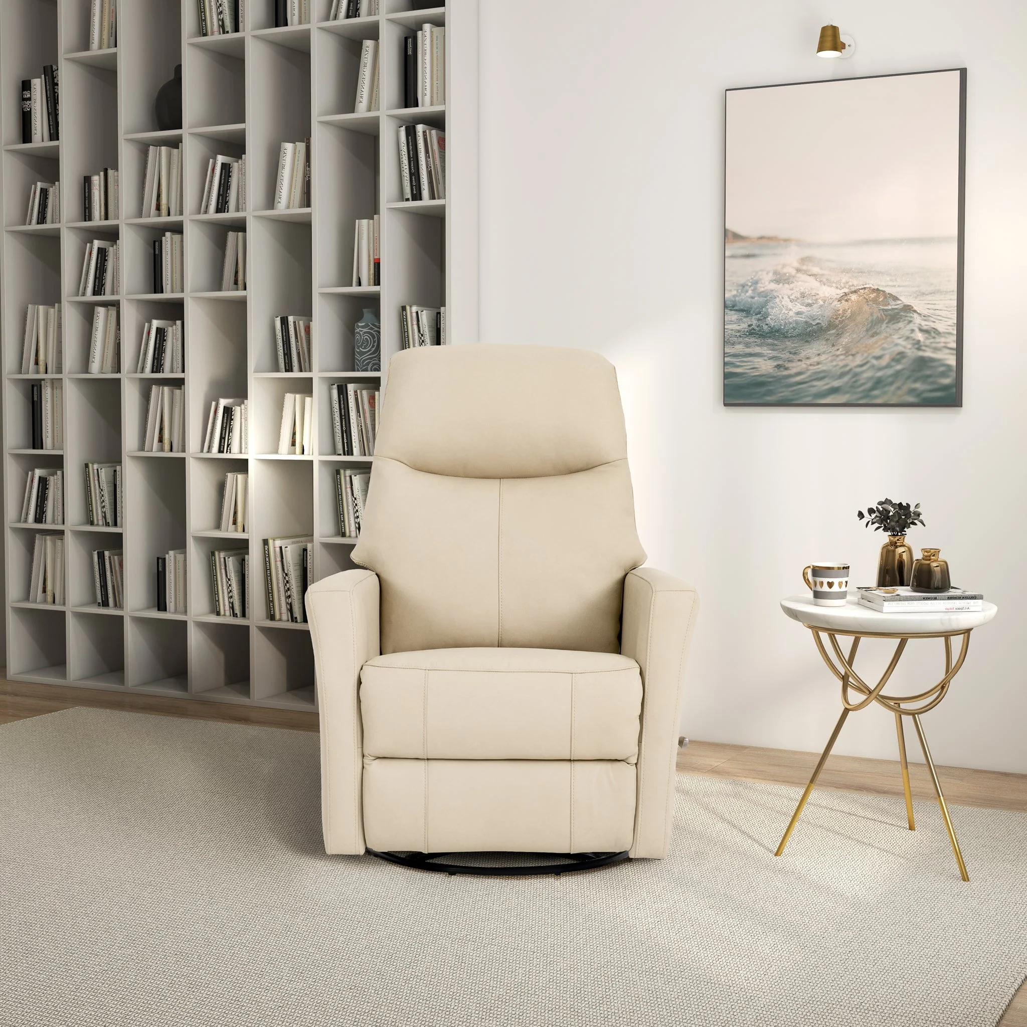 Harlow Swivel Glider Leather Recliner Chair - Ivory - Image 7