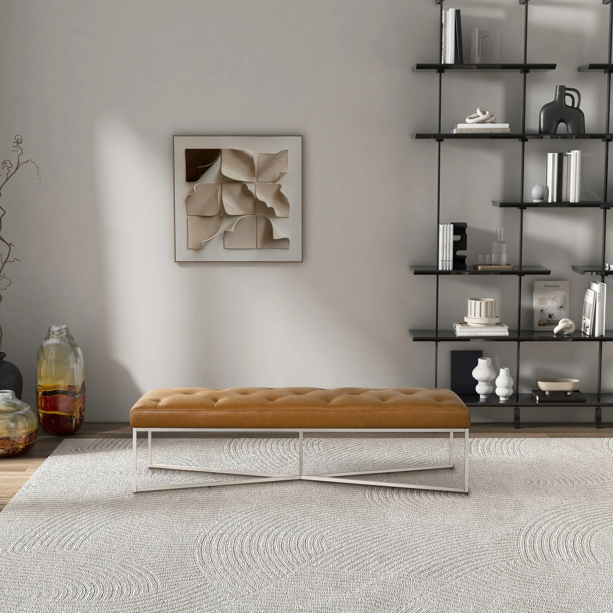 Harper Tan Leather Bench - Image 2