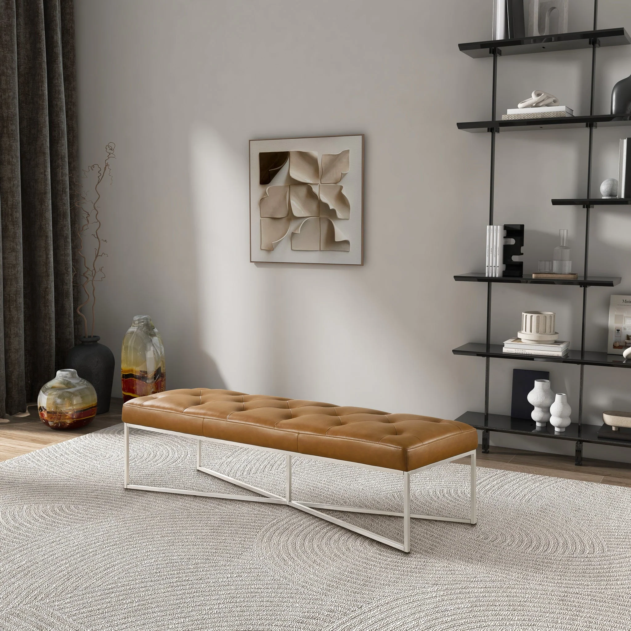 Harper Tan Leather Bench - Image 3